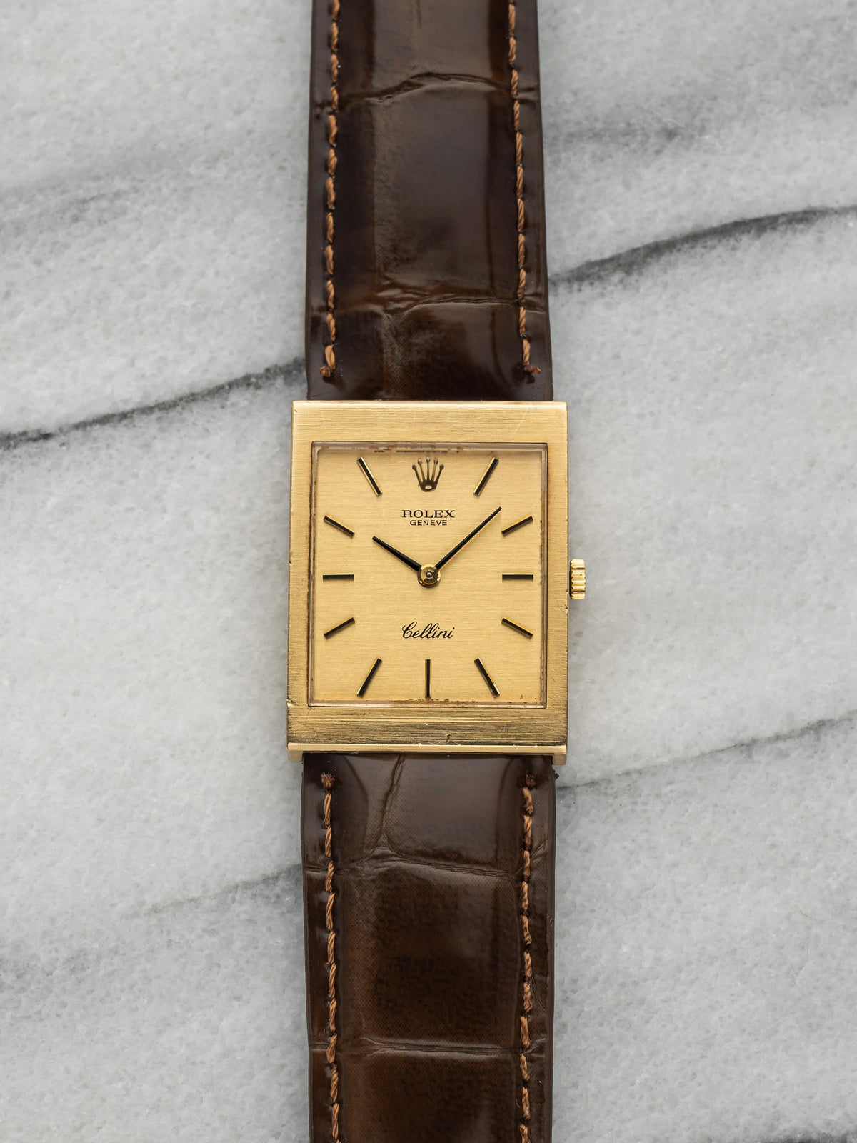 1975 Rolex Cellini 4014 Tank 18K YG Brushed Champagne Sigma Dial Manual 23mm