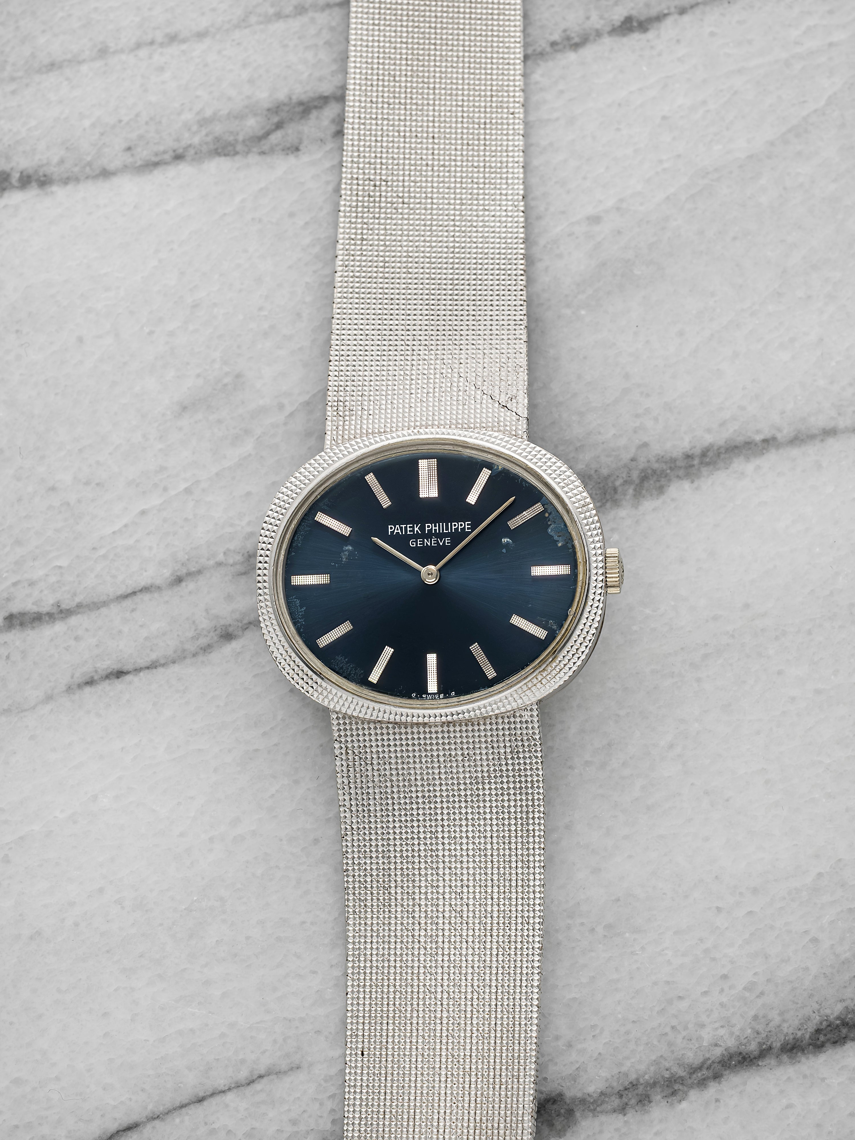 Vintage 1972 Patek Philippe Ellipse 3781/1 18K WG Blue Sunburst Dial Manual 32mm