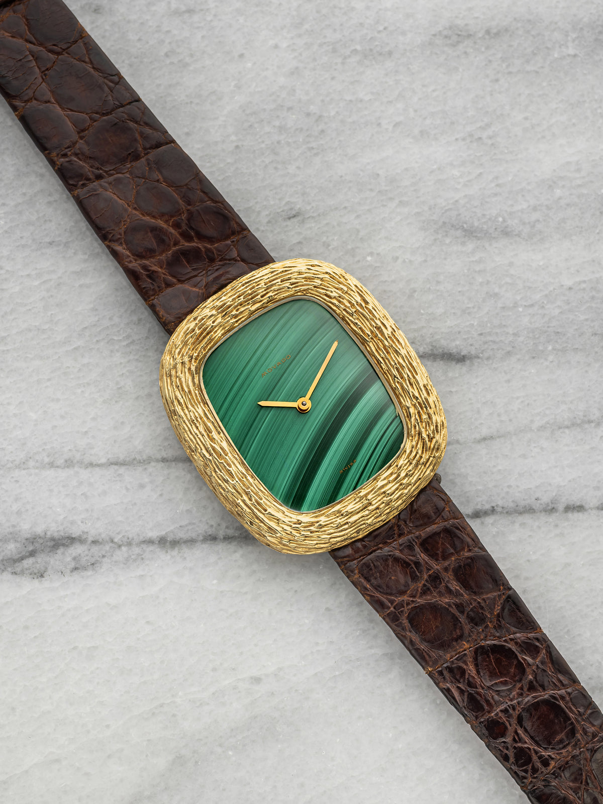 Vintage 1970s Movado Ellipse 18K Yellow Gold Malachite Stone Dial Manual 32mm