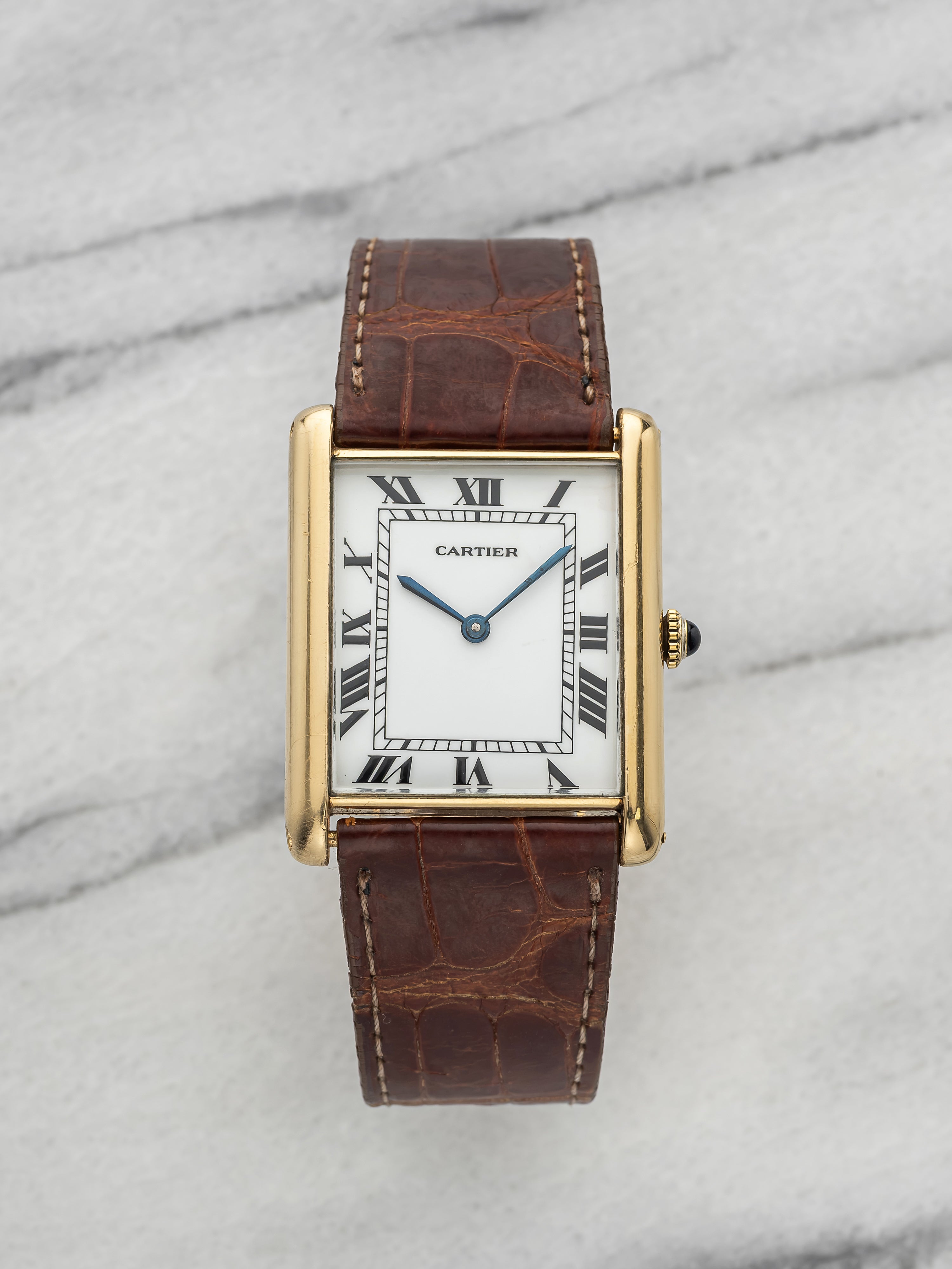 Vintage 1980s Cartier Lady Tank Louis 7808 18K YG White Roman Dial Manual 20mm
