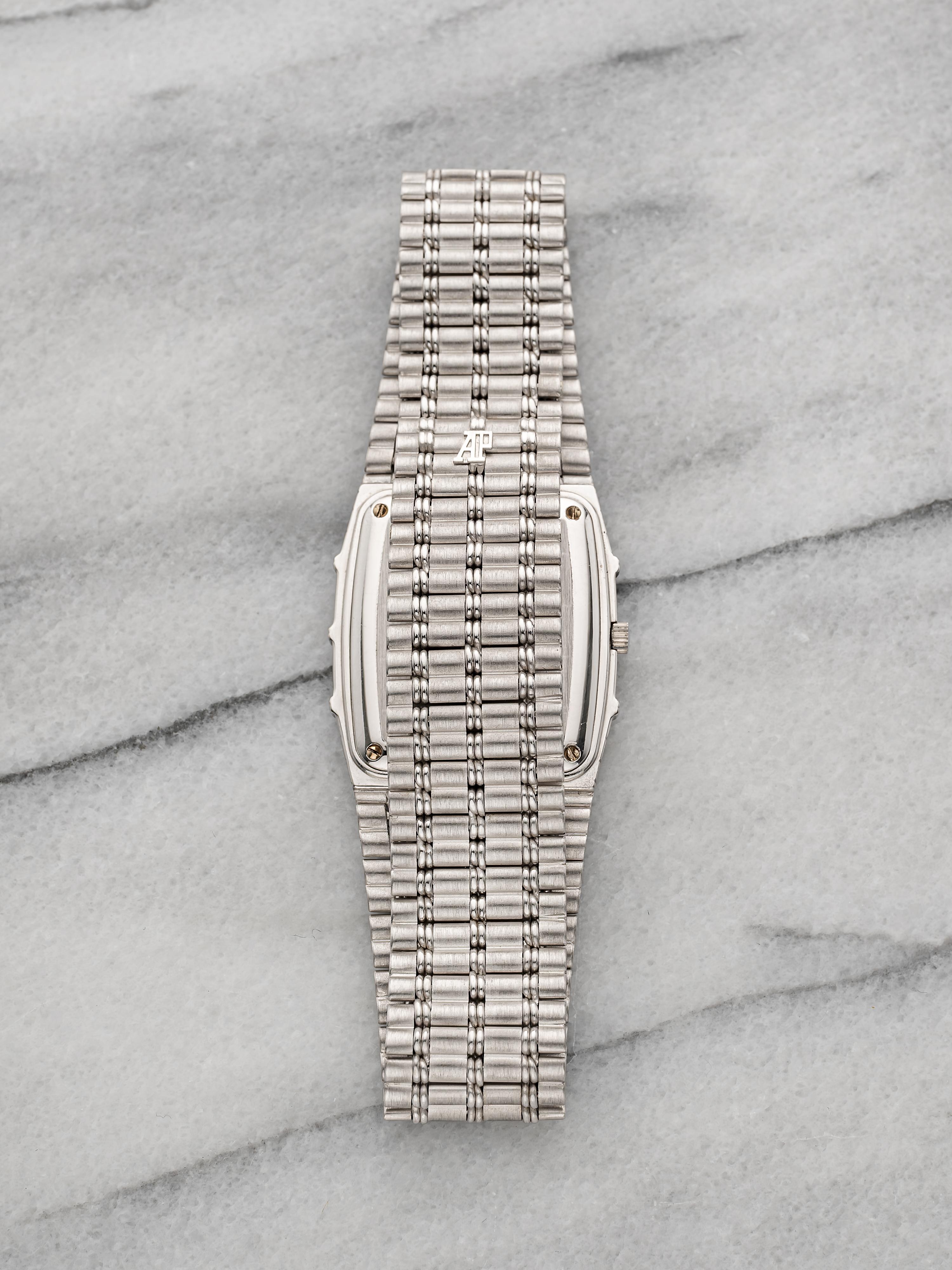 Vintage 1980s Audemars Piguet Bamboo 18K WG Diamond Gadroon Dial Quartz 27 mm