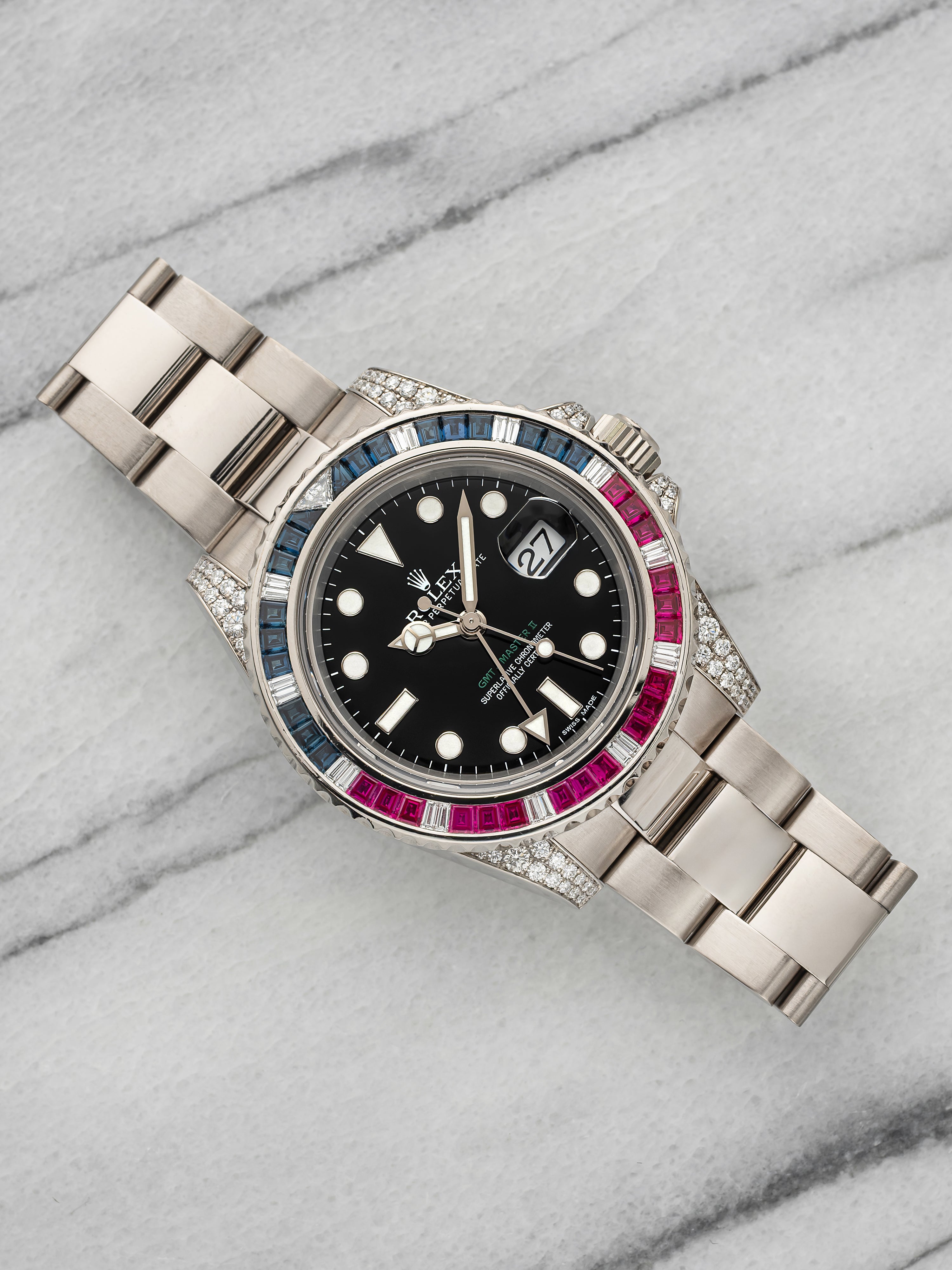 2008 Rolex GMT-Master II 116759SARU 18K White Gold Gem-Set Bezel Automatic 40mm