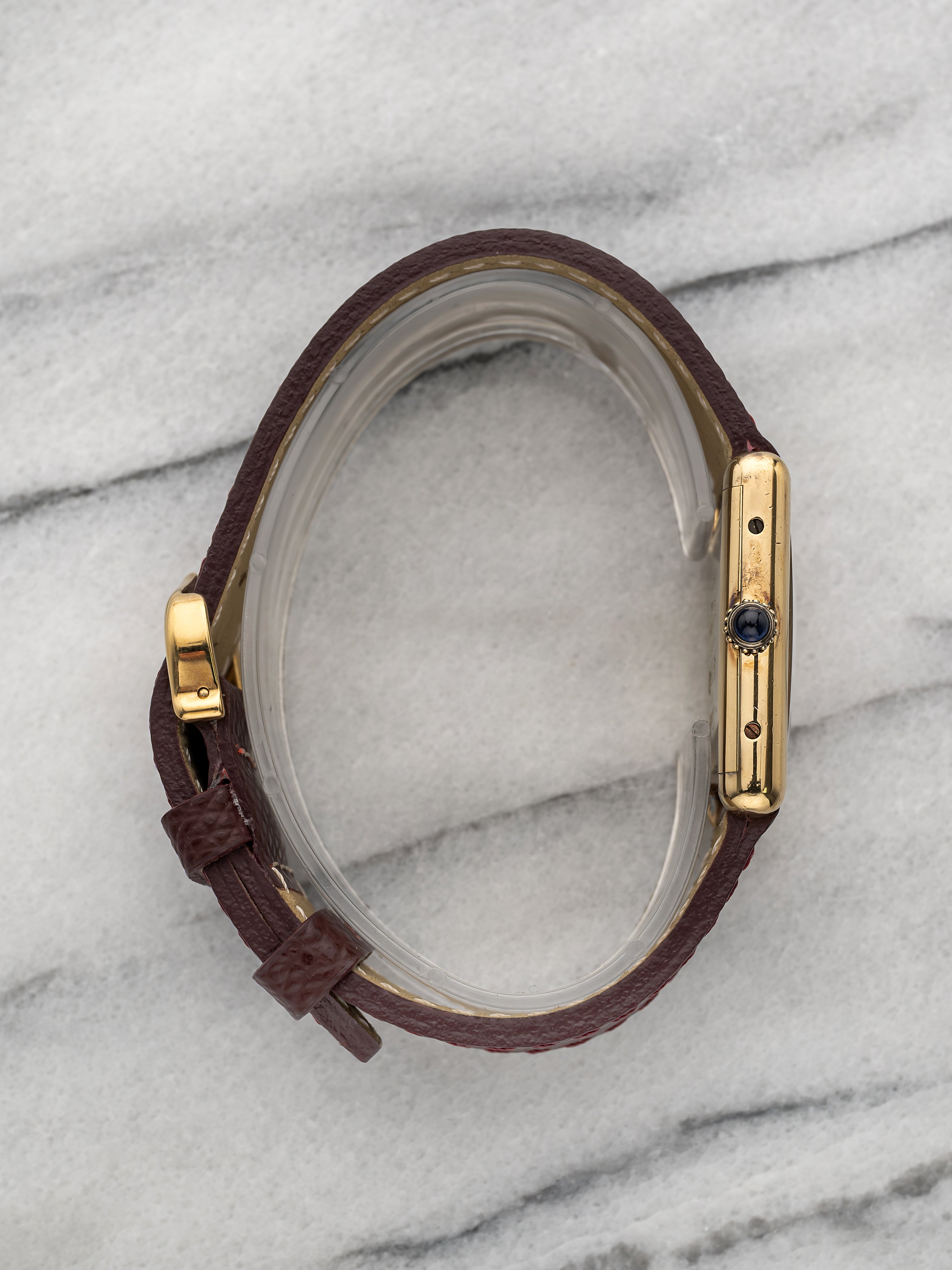 1970s Cartier Must Tank Vermeil Burgundy Spidered Dial Quartz 23mm