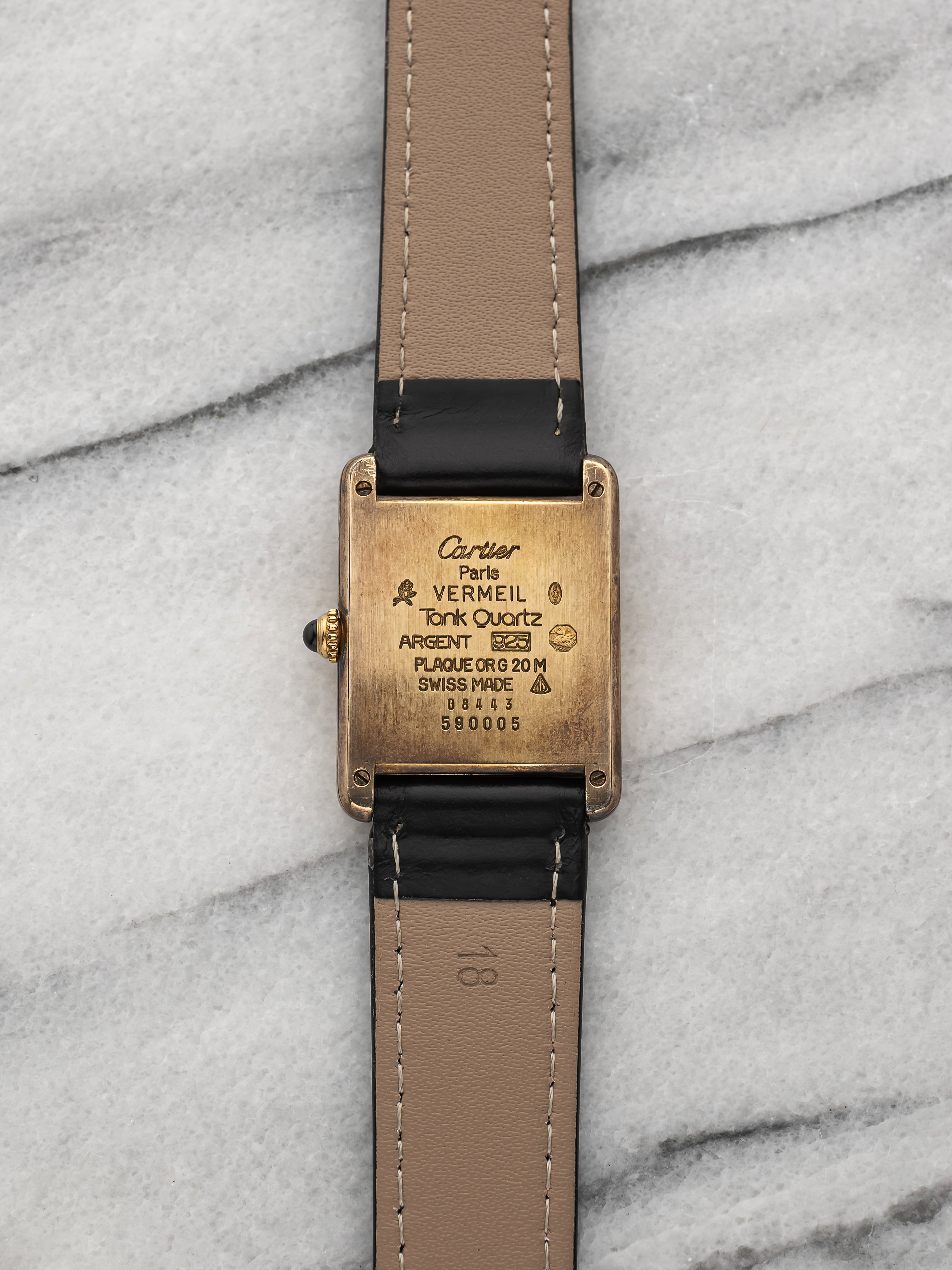 1970s Cartier Must de Tank 590005 Vermeil Lemon Roman Dial Quartz 23mm
