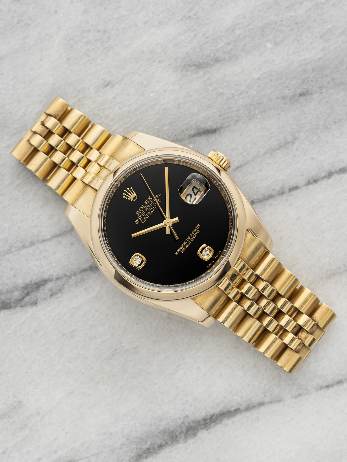 2005 Rolex Datejust 116208 18K Yellow Gold Black Onyx Diamond Dial Auto 36mm