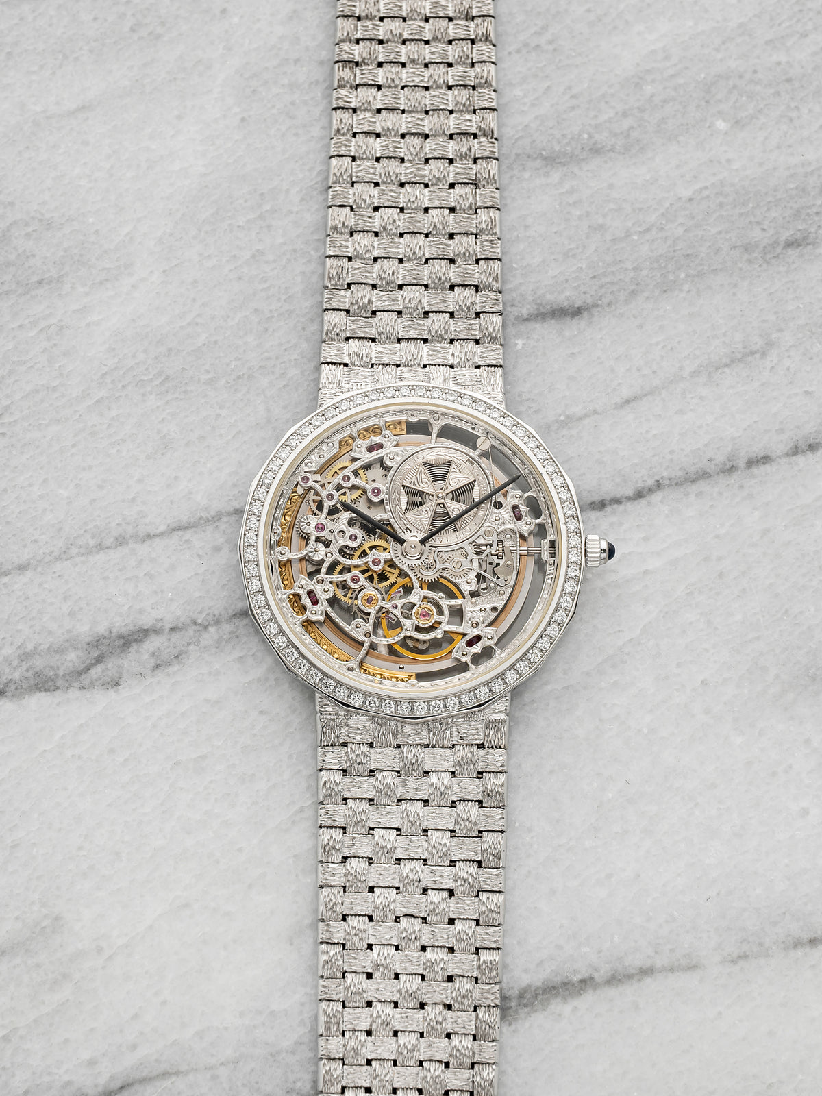 Patrimony Squelette Automatic - 18K WG Skeleton Dial Diamond Bezel