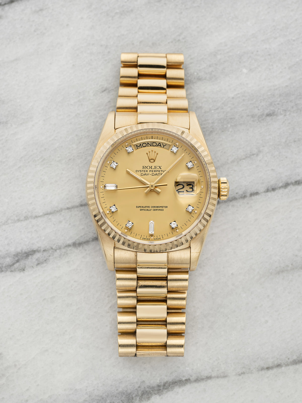 Vintage 1988 Rolex Day-Date 18038 18K YG Champagne Diamond Dial Auto 36mm