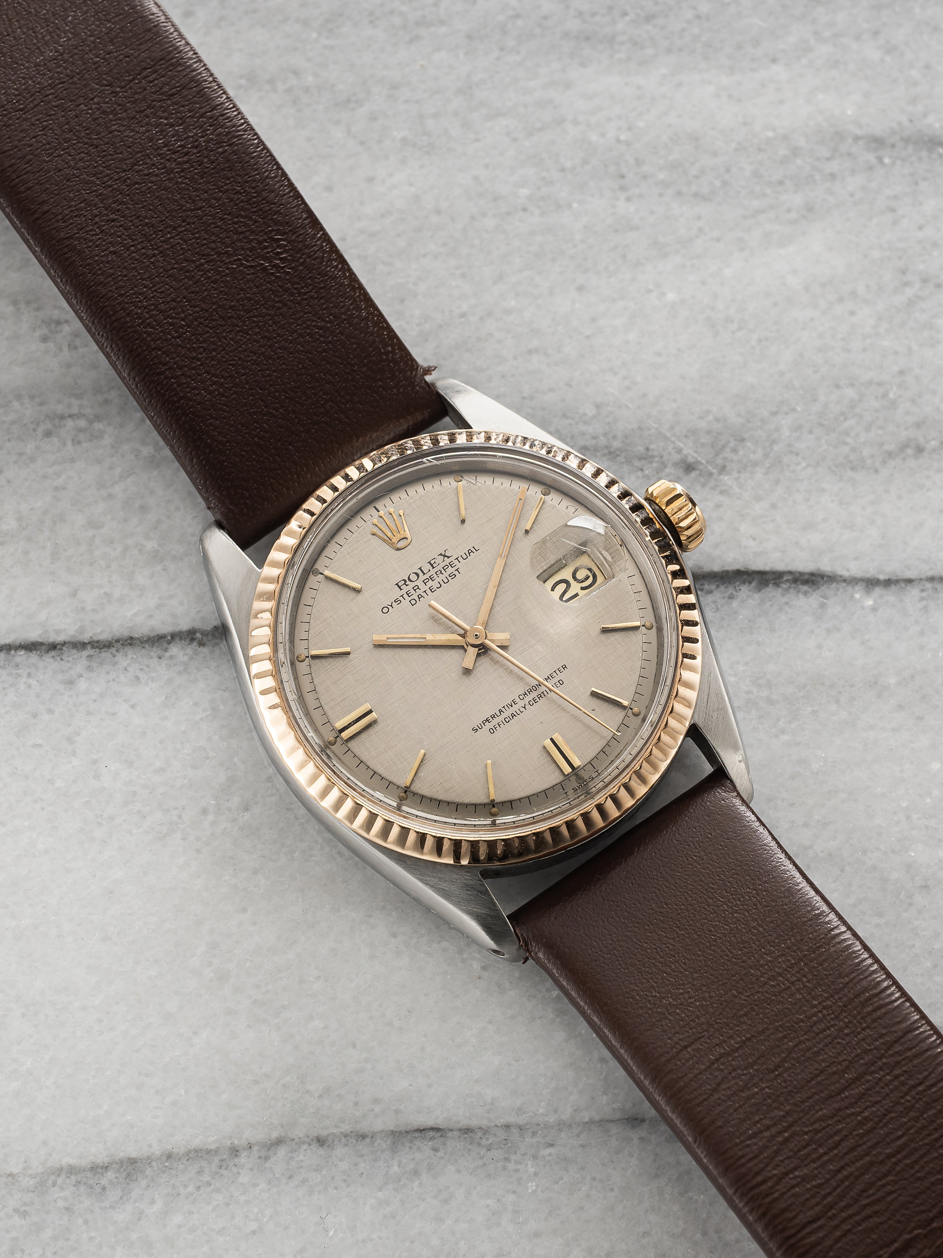 1970 Rolex Datejust 1601 Rose Gold - Silver Linen Dial