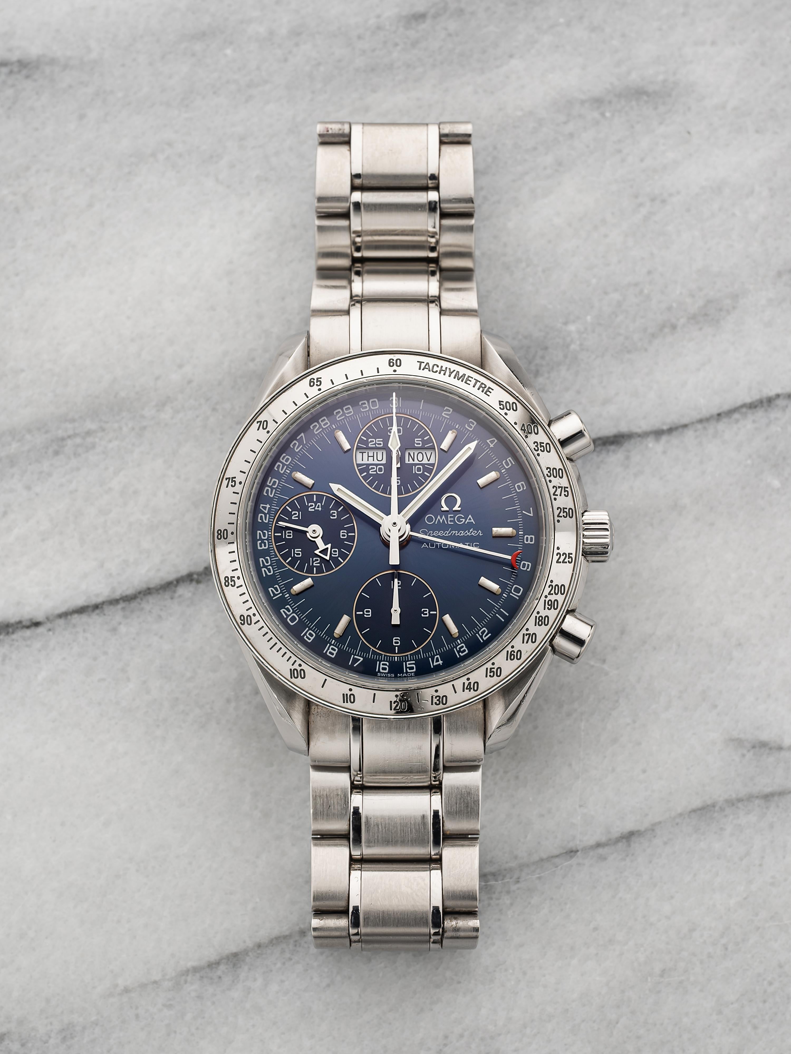 1990s Omega Speedmaster Triple Calendar 3520.53.00 Steel Blue Dial Auto 39mm