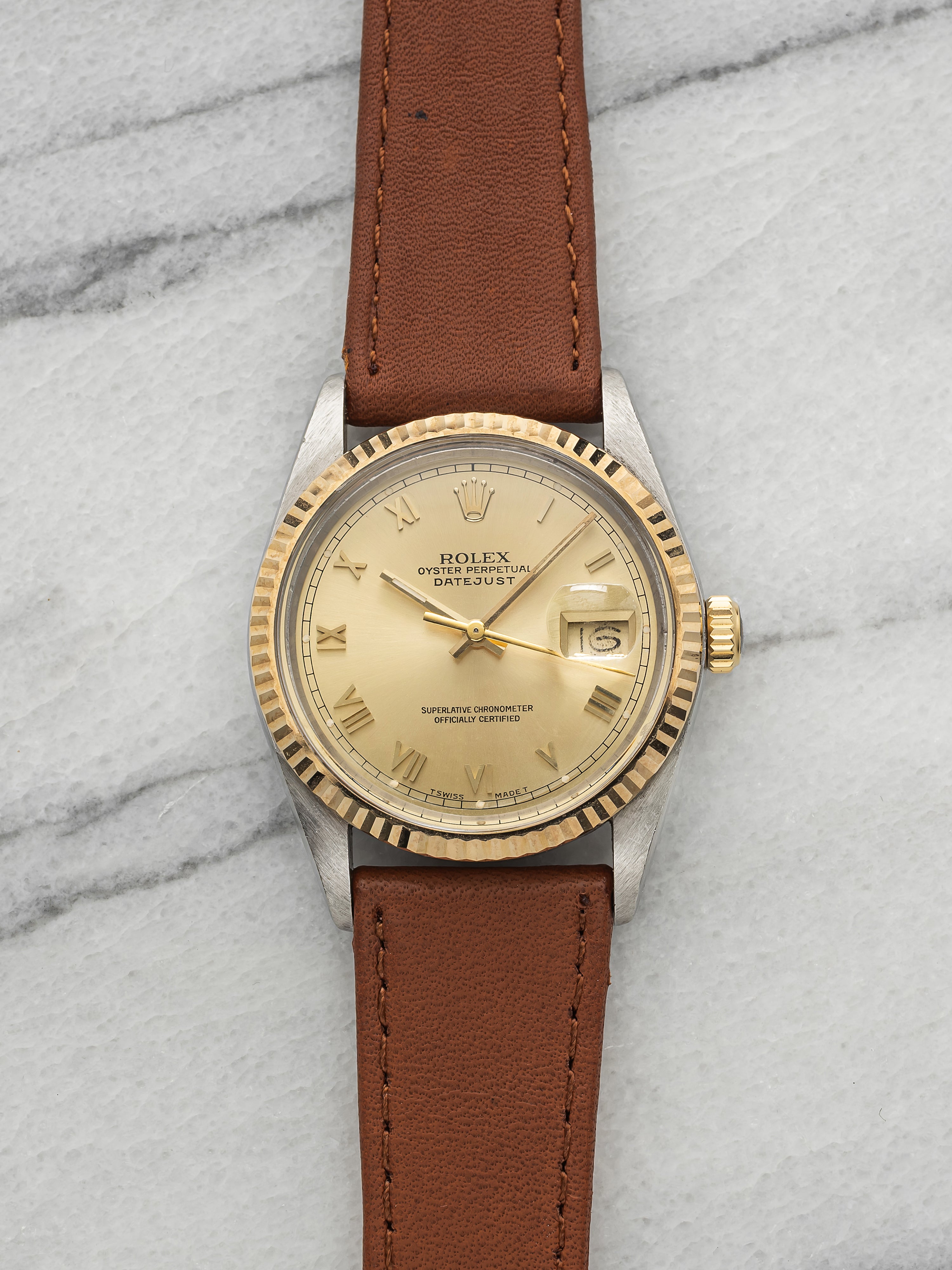 Vintage 1979 Rolex Datejust 16013 Two-Tone Champagne Roman Dial Automatic 36mm