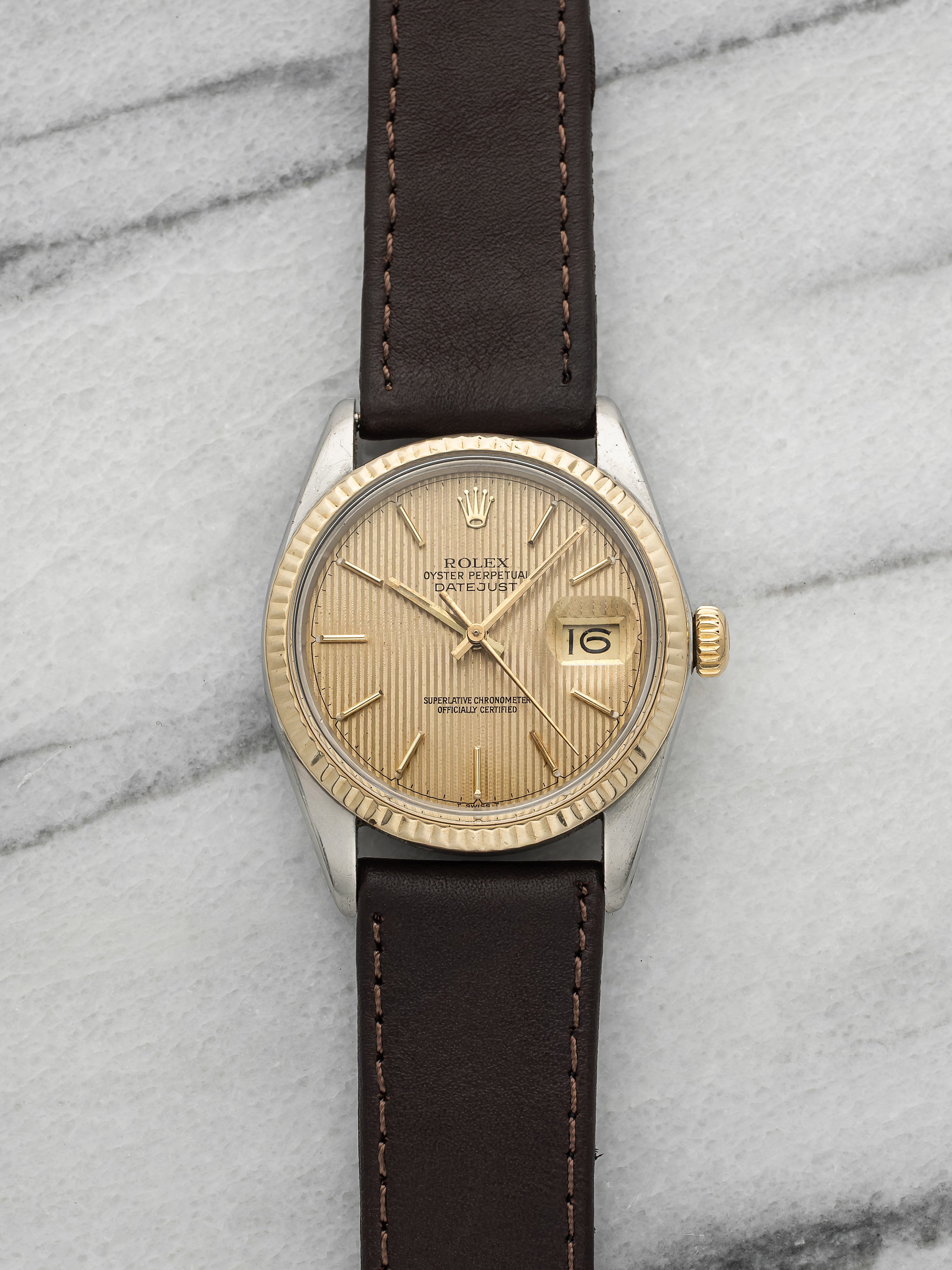 Vintage 1980 Rolex Datejust 16013 Two-Tone Champagne Tapestry Dial Auto 36mm