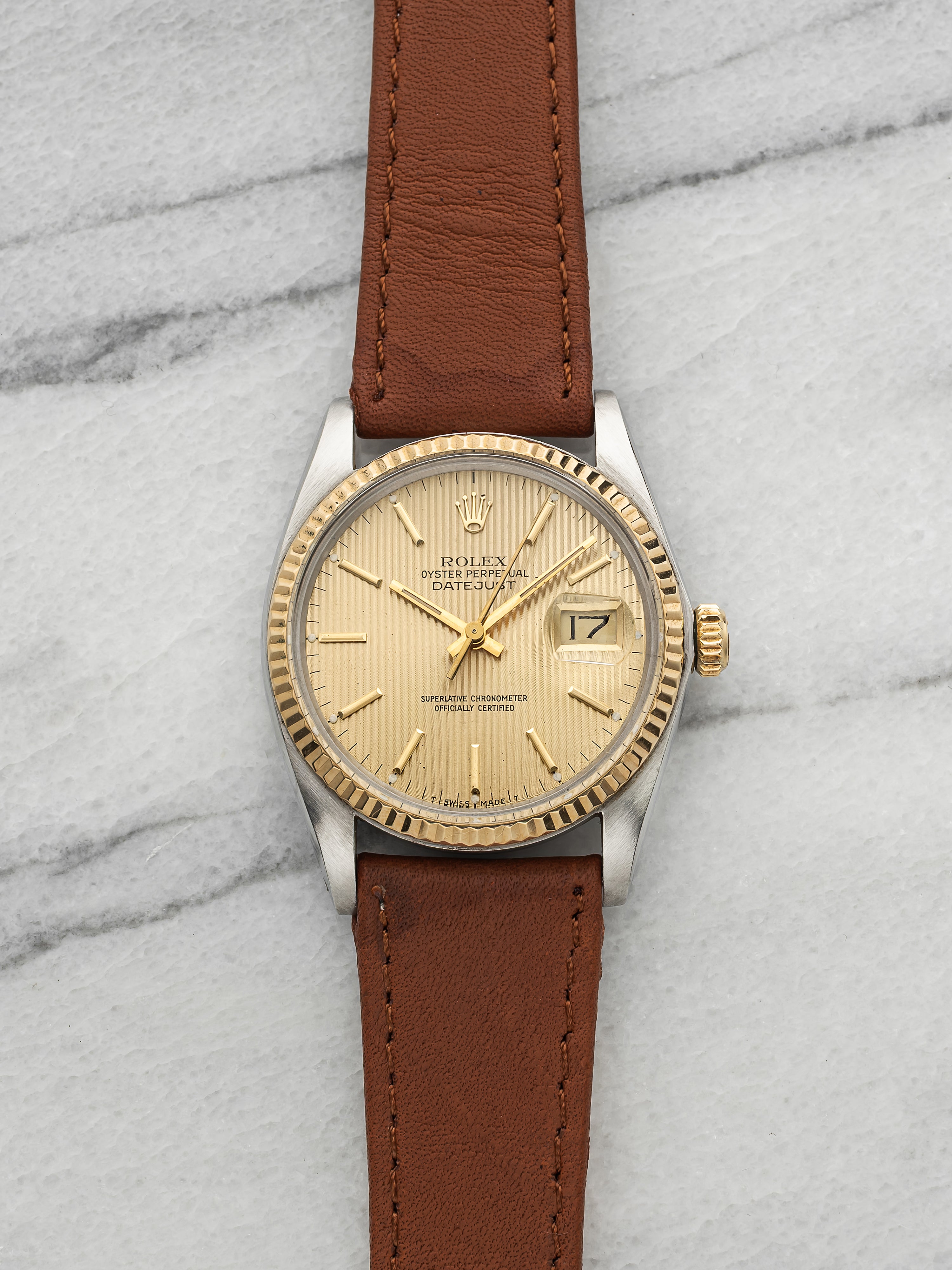 Vintage 1984 Rolex Datejust 16013 Two-Tone Champagne Tapestry Dial Auto 36mm