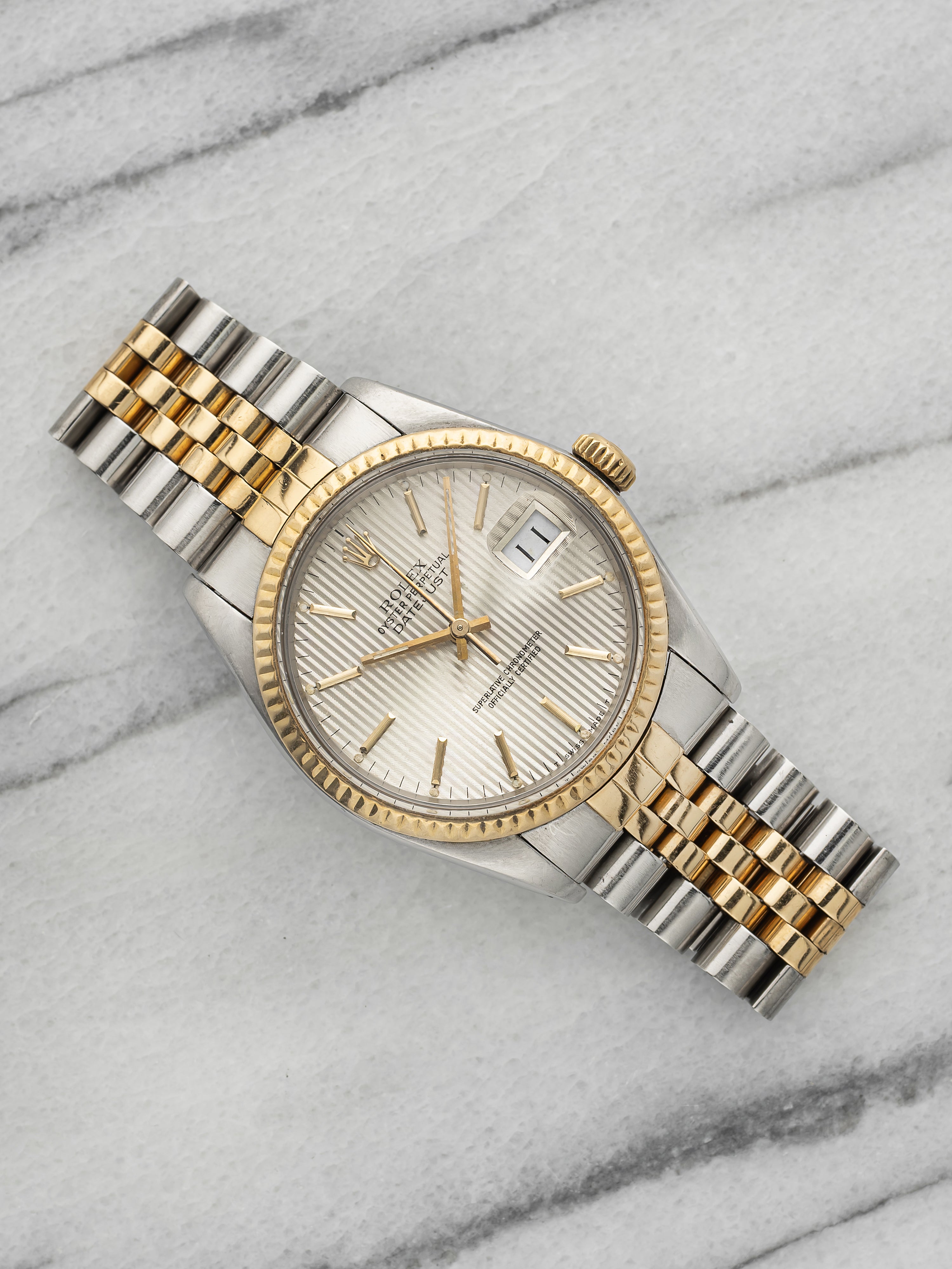 Vintage 1984 Rolex Datejust 16013 Two-Tone Silver Tapestry Dial Automatic 36mm