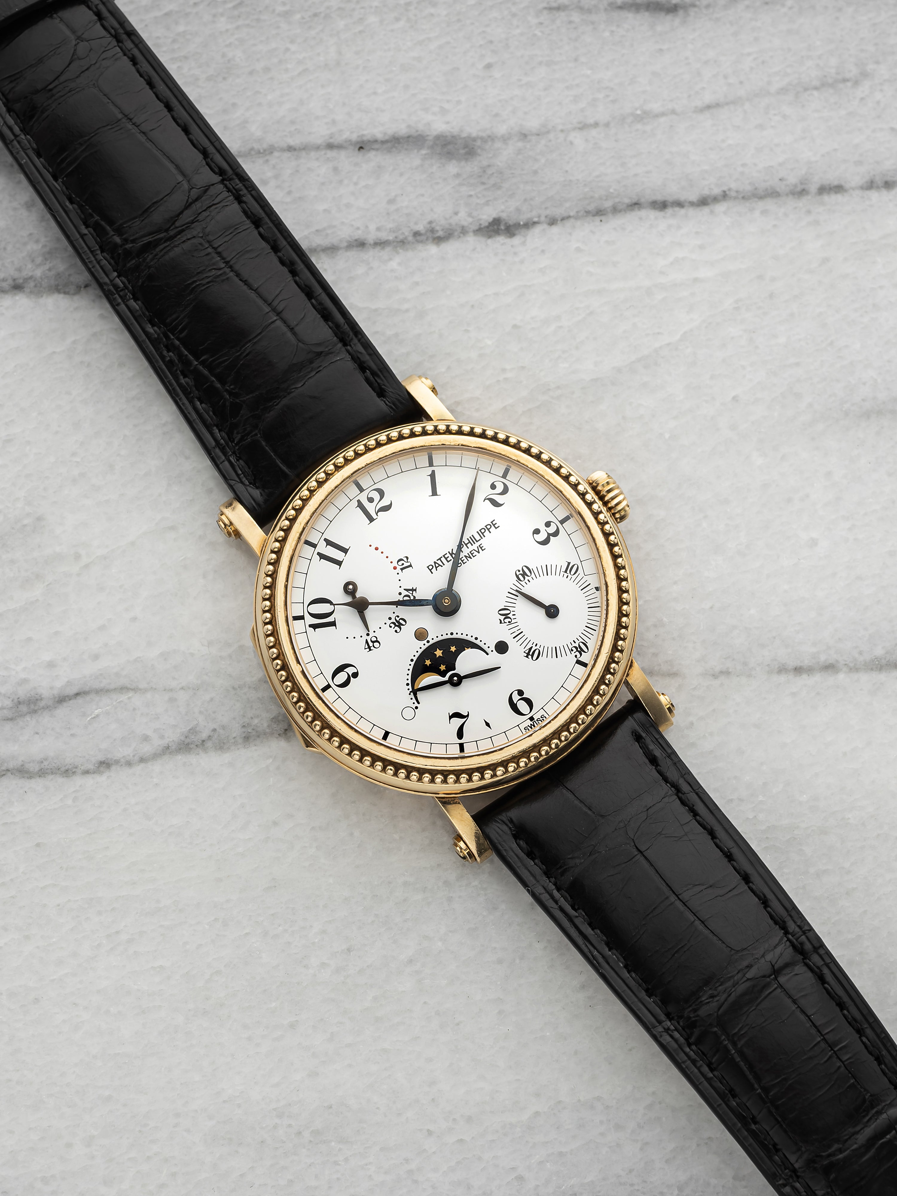 Vintage 1990s Patek Philippe 5015J 18K YG Moonphase Breguet Dial Automatic 35mm