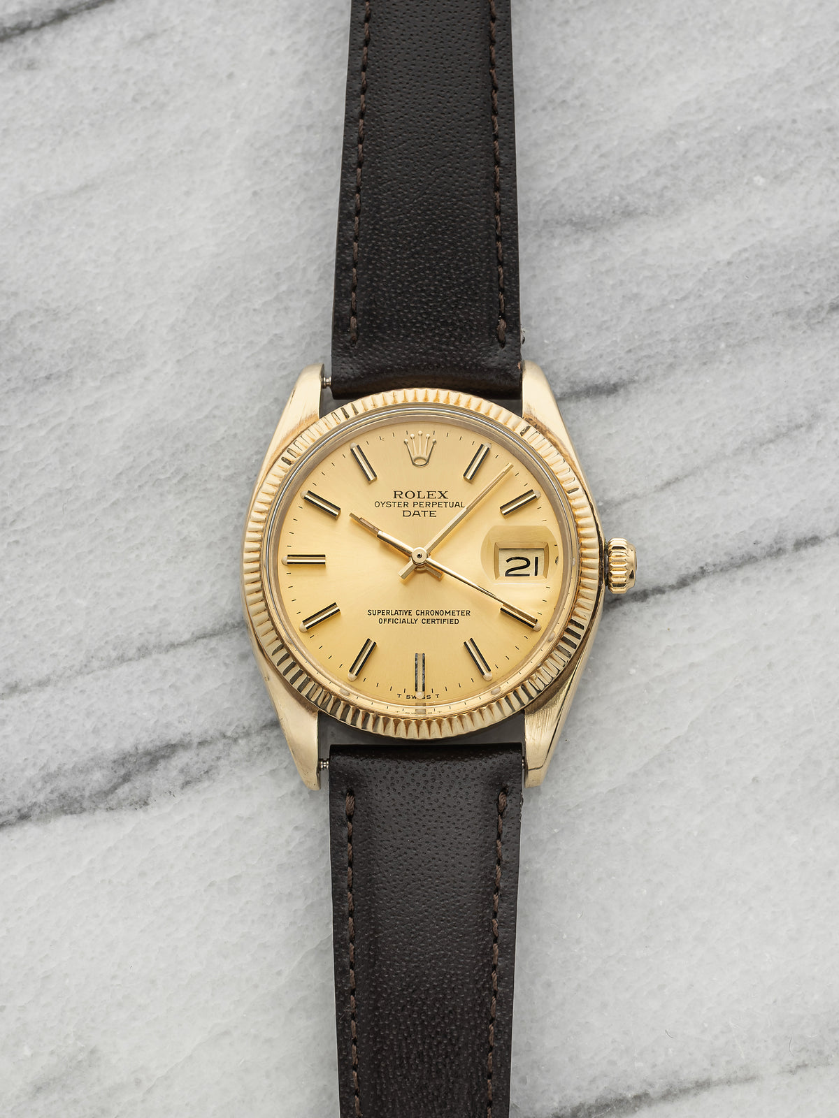 Vintage 1978 Rolex Oyster Perpetual Date 1503 14K YG Champagne Dial Auto 34mm