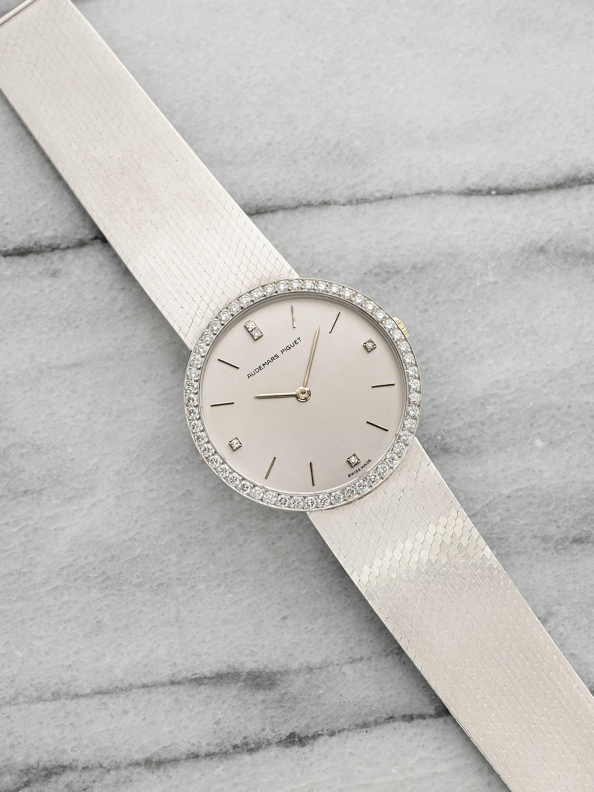 Vintage 1960s Audemars Piguet 18K White Gold Diamond Bezel Manual 32mm