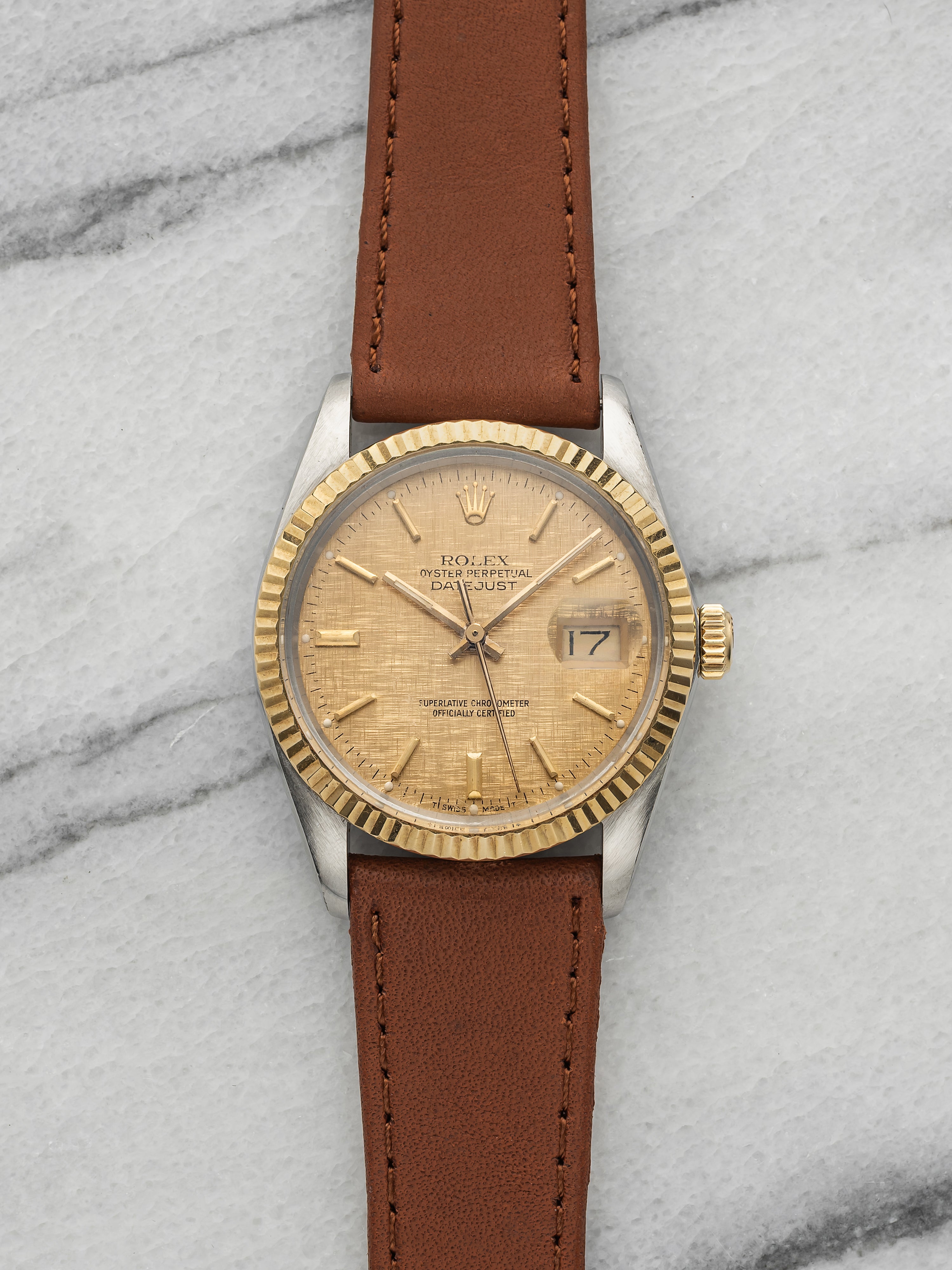 Vintage 1987 Rolex Datejust 16013 Two-Tone Champagne Linen Dial Auto 36mm