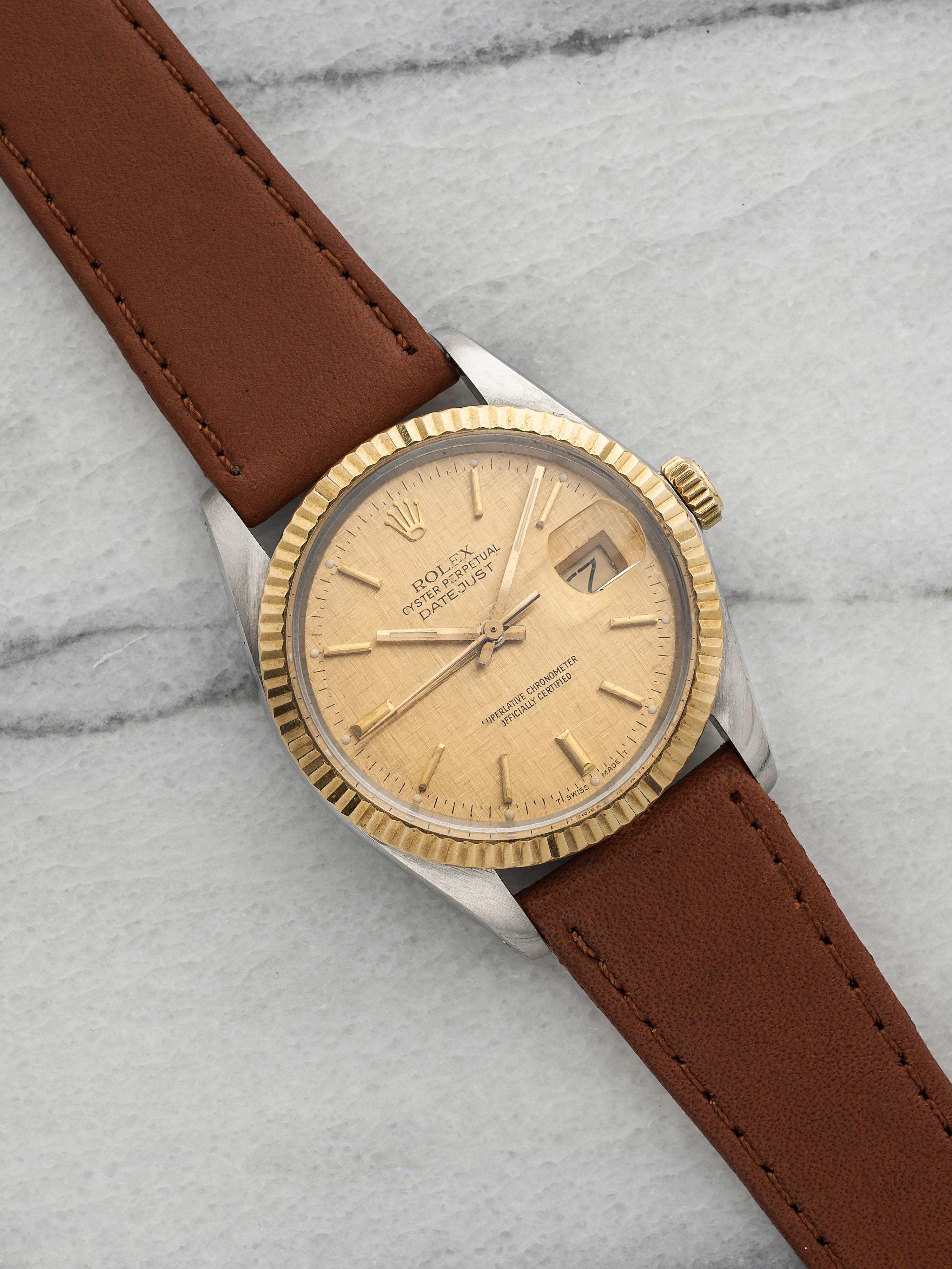Vintage 1987 Rolex Datejust 16013 Two-Tone Champagne Linen Dial Auto 36mm