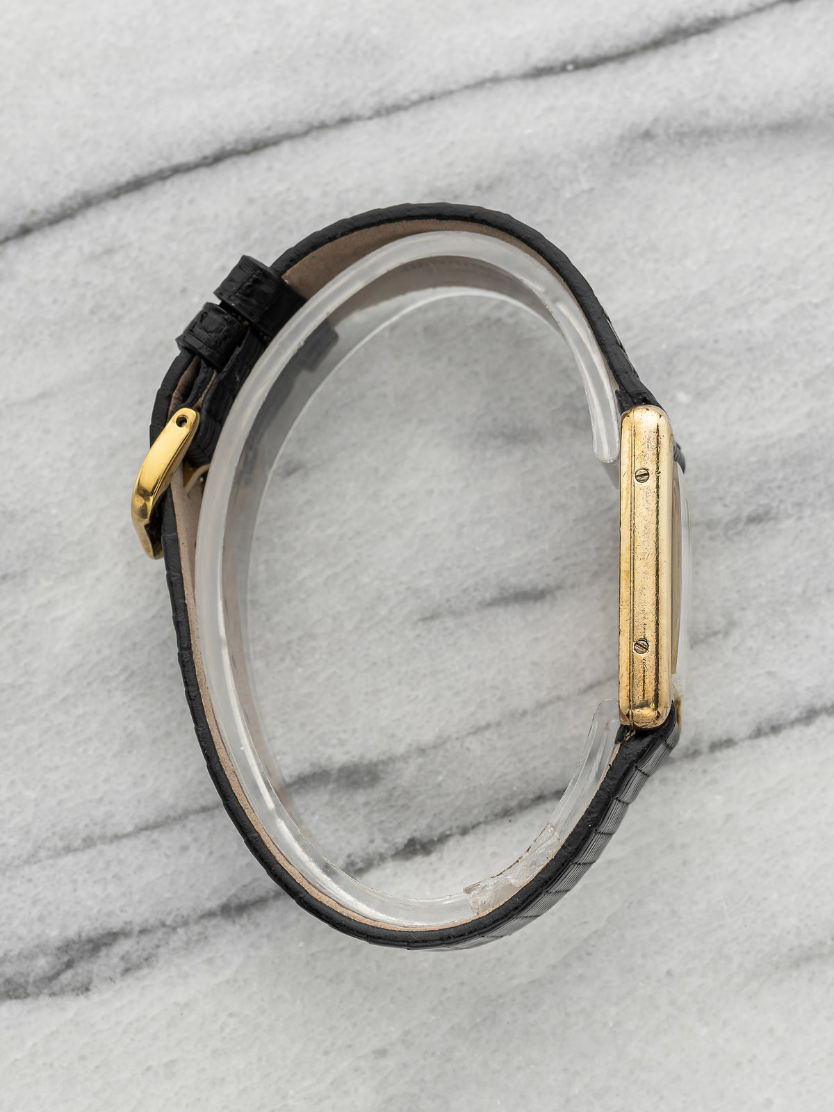 Vintage 1970s Cartier Lady Must de Cartier Tank 681006 Vermeil Black Quartz 23mm