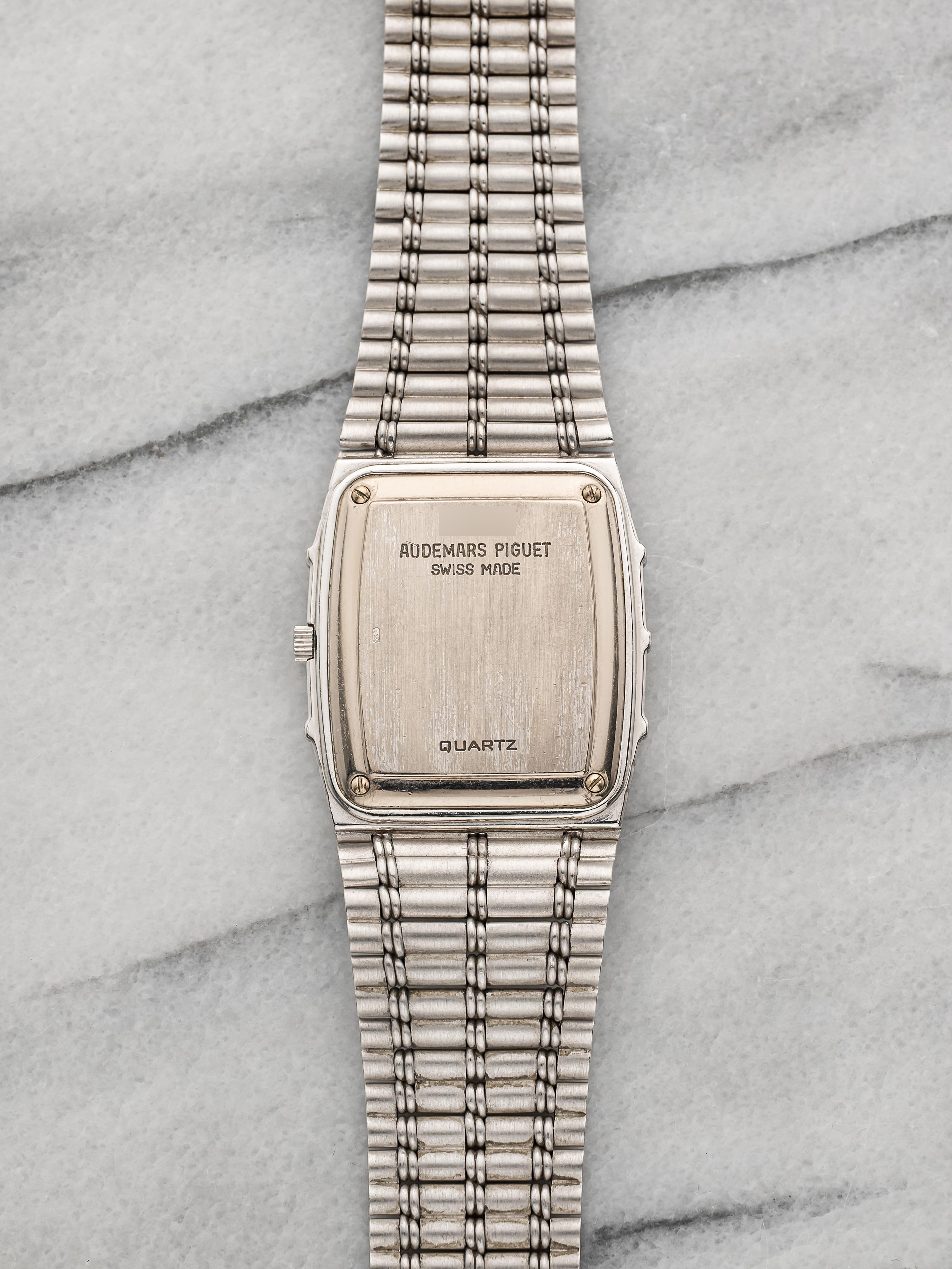 Vintage 1980s Audemars Piguet Bamboo 18K WG Diamond Pave Gadroon Dial 27 mm