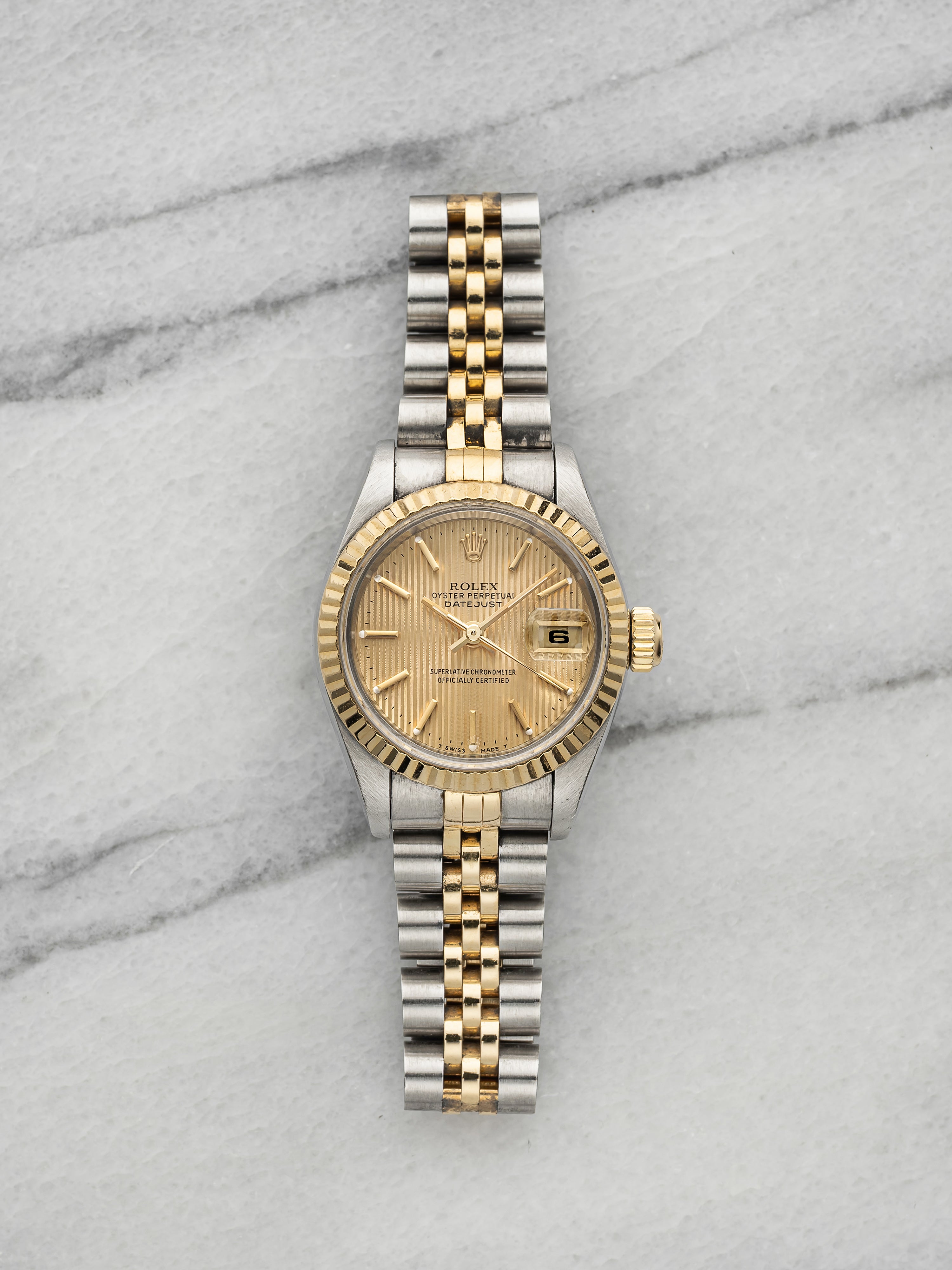 Vintage 1990 Rolex Lady Datejust 69173 TT Champagne Tapestry Dial Auto 26mm