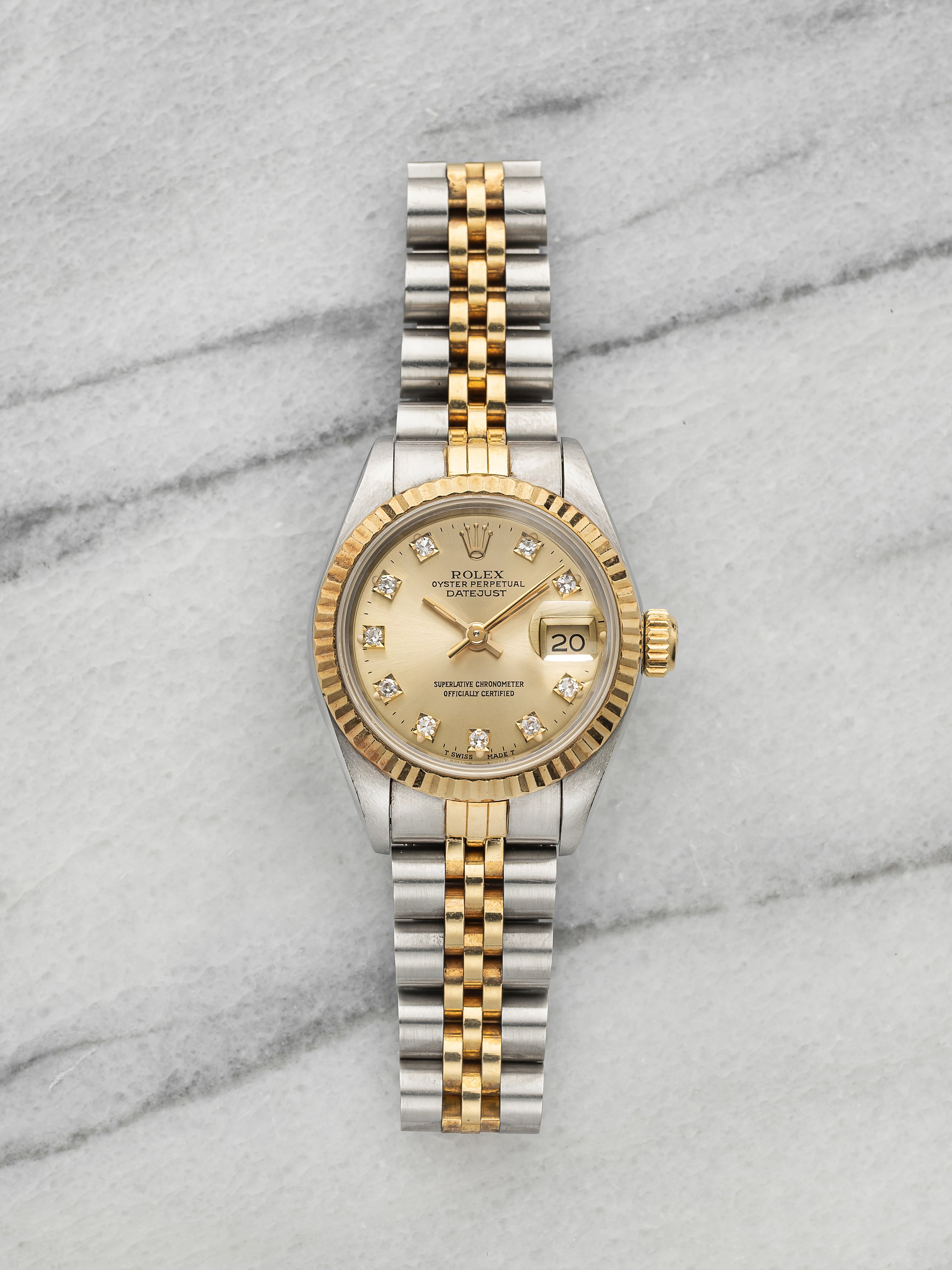 Vintage 1990 Rolex Lady Datejust 69173 Two-Tone Champagne Diamond Dial Auto 26mm