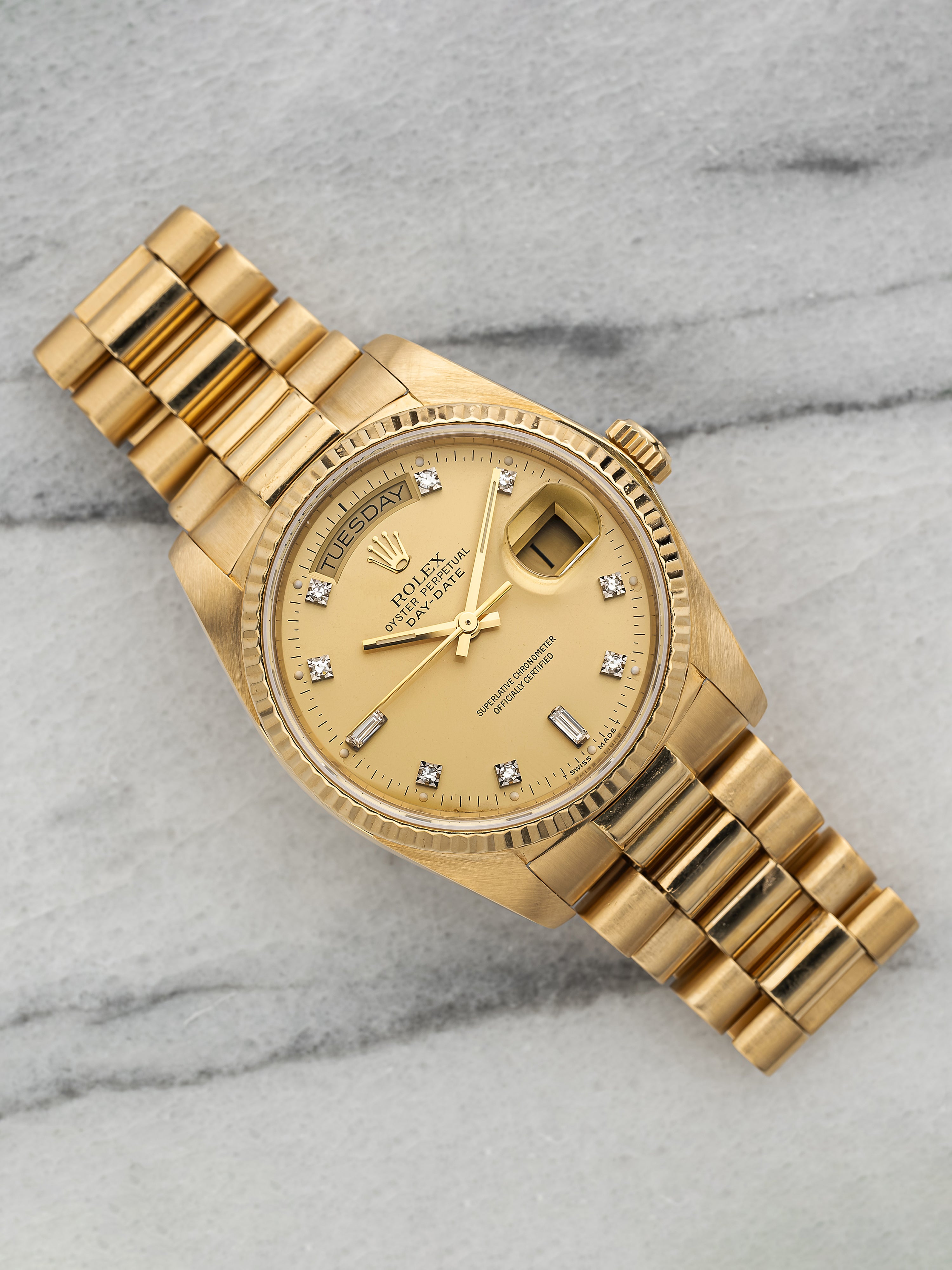 1984 Rolex Day-Date 18238 – Yellow Gold Champagne Diamond Dial