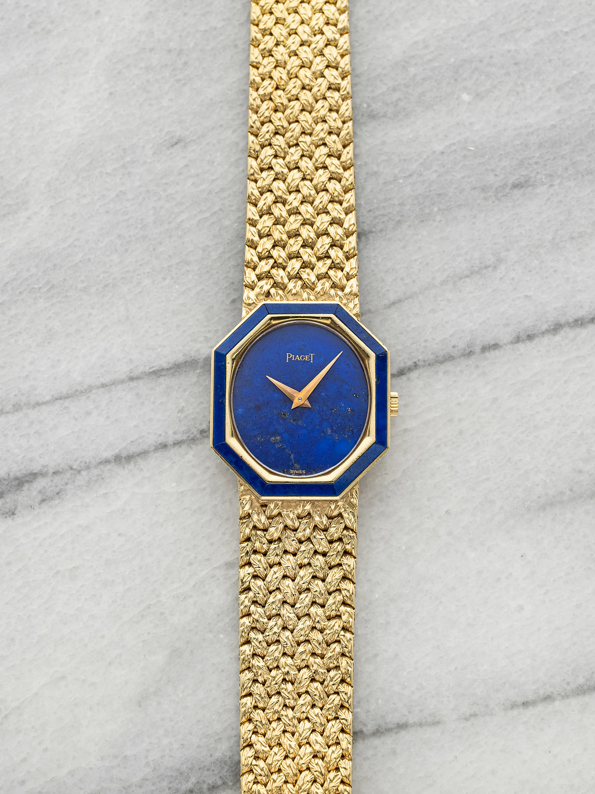 Vintage 1970s Piaget Octagonal 9341D2 18K YG Blue Lapis Lazuli Dial Manual 24mm