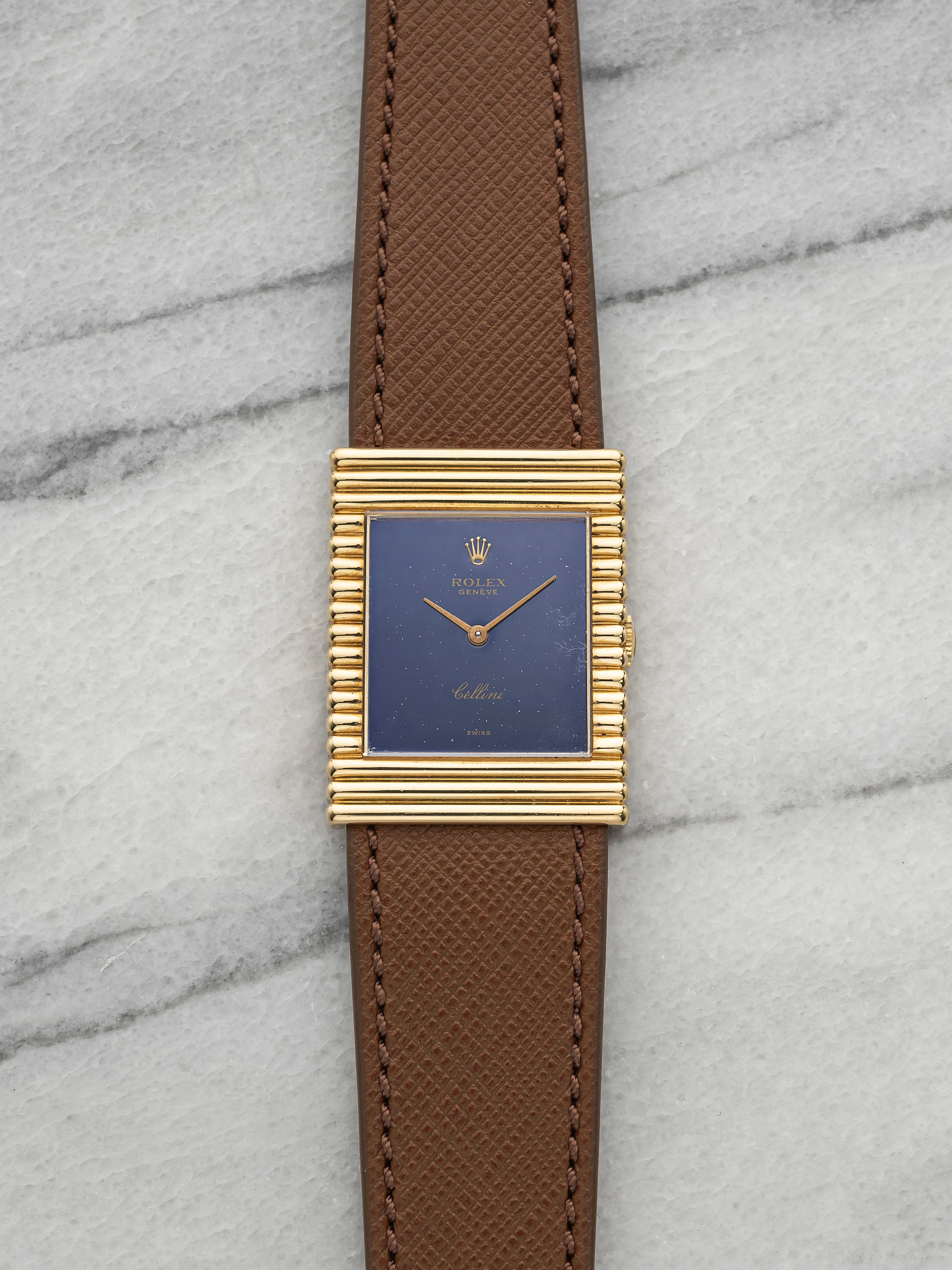 Vintage 1973 Rolex Cellini 4012 18K Yellow Gold Blue Foil Dial Manual 26mm