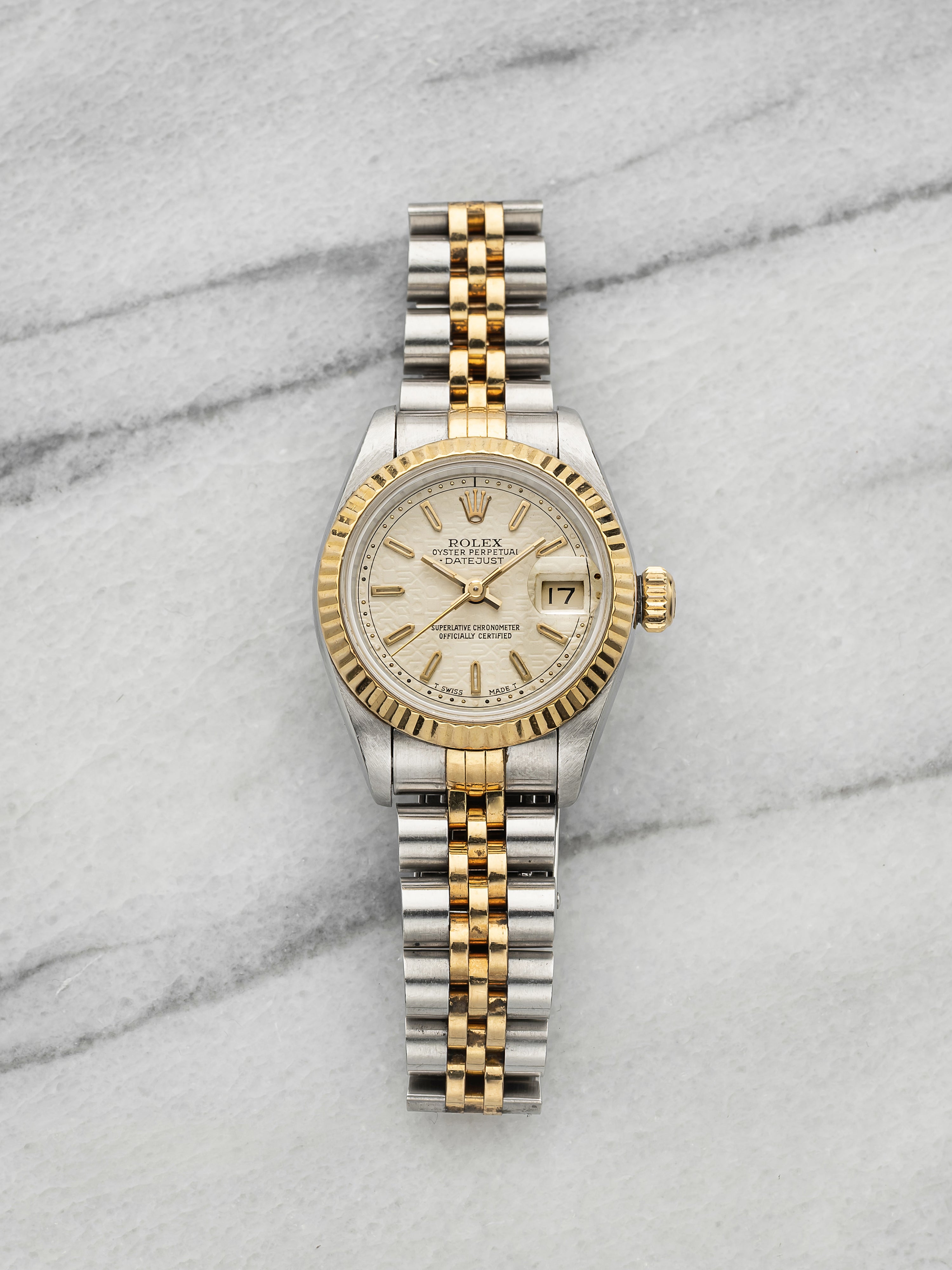 Vintage 1993 Rolex Lady Datejust 69173 TT Champagne Tapestry Dial Auto 26mm