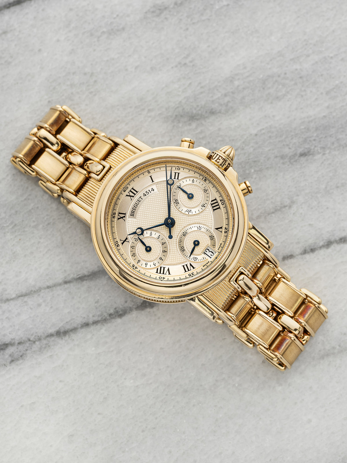 Vintage 1990s Breguet Marine Chronograph 3460 18K YG Champagne Dial Auto 32mm