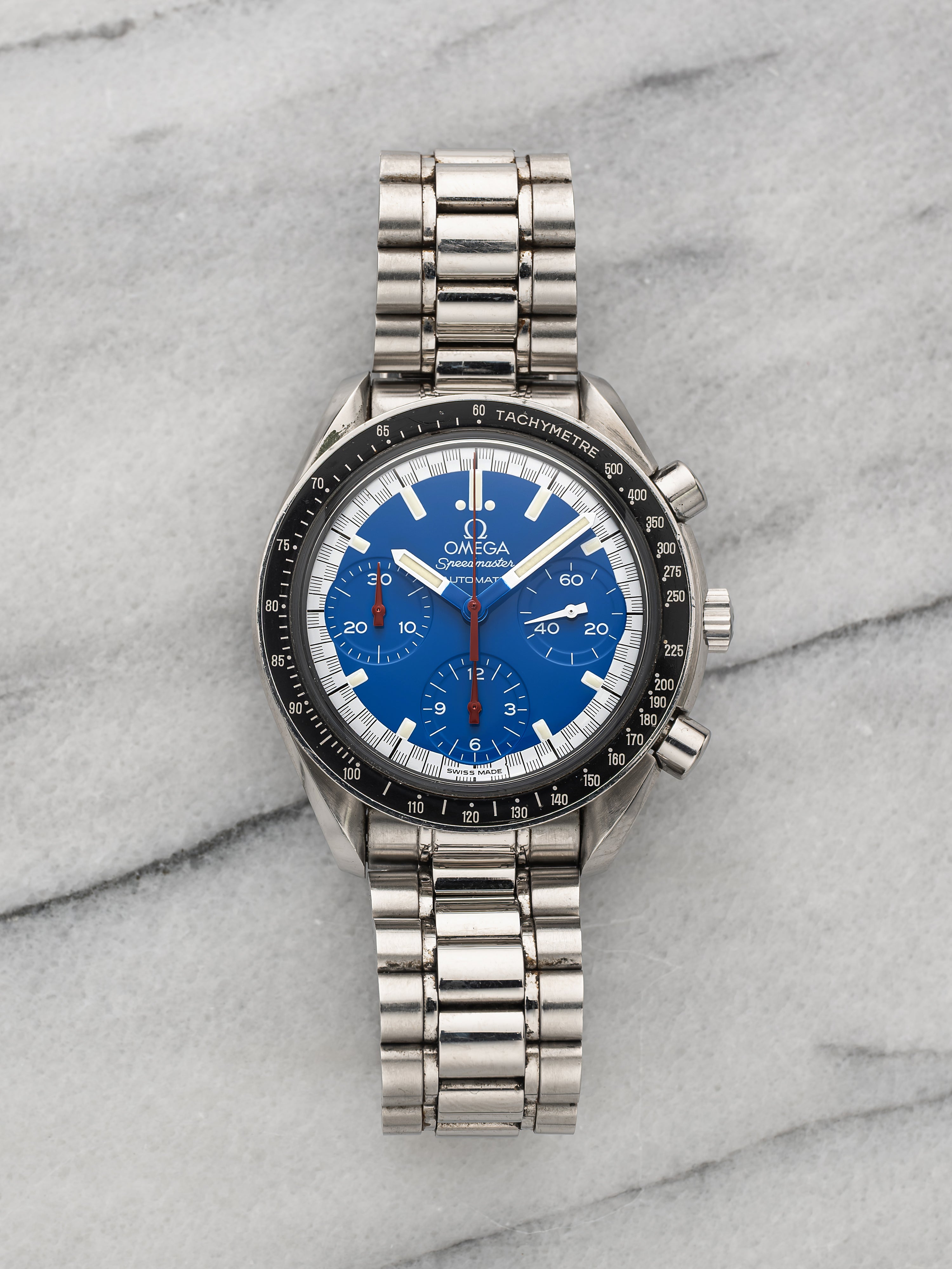 Vintage 1996 Omega Speedmaster Schumacher 3510.80 Steel Blue Dial Auto 39 mm