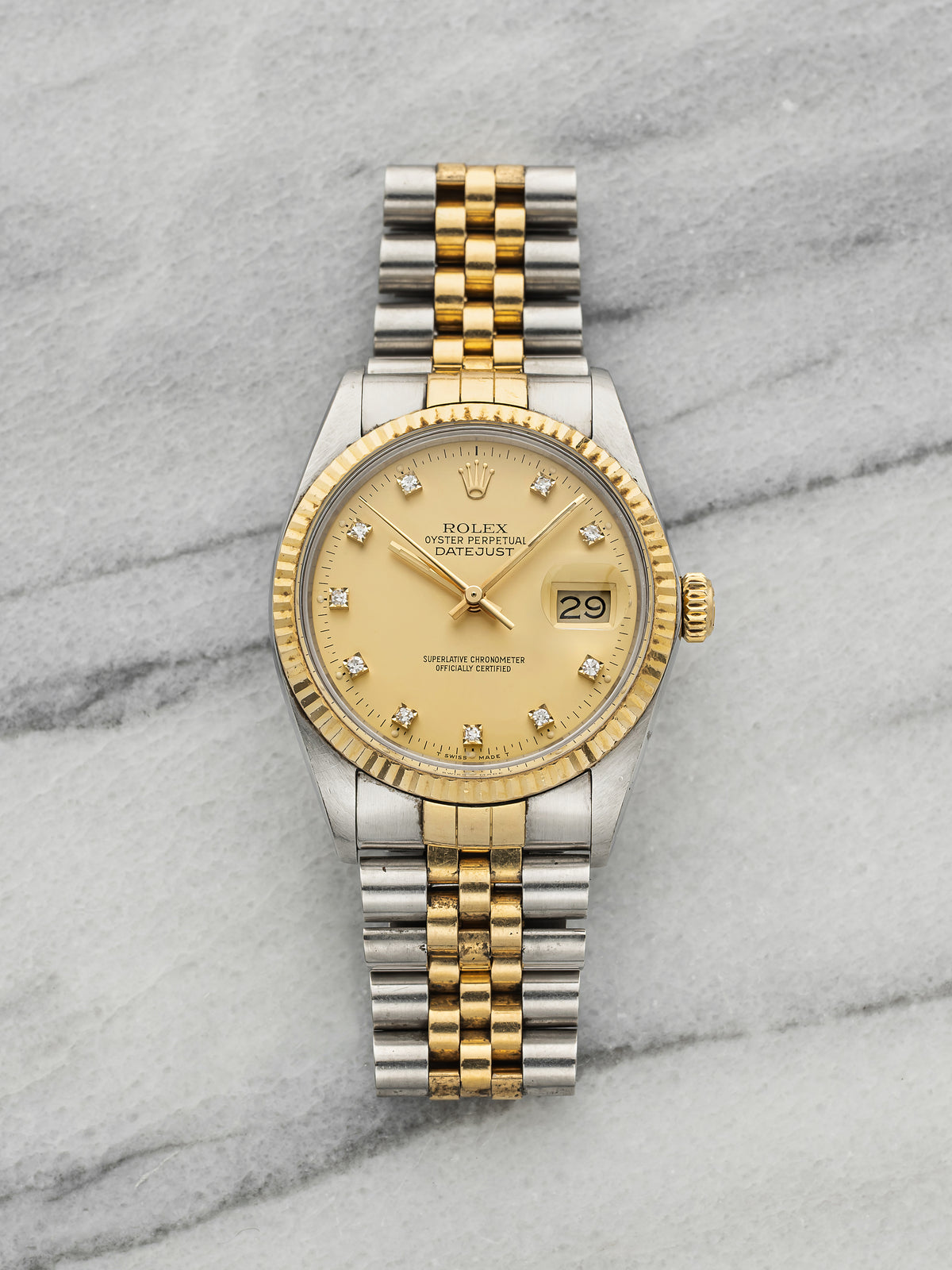Vintage 1986 Rolex Datejust 16013 Two-Tone Champagne Diamond Dial Auto 36mm