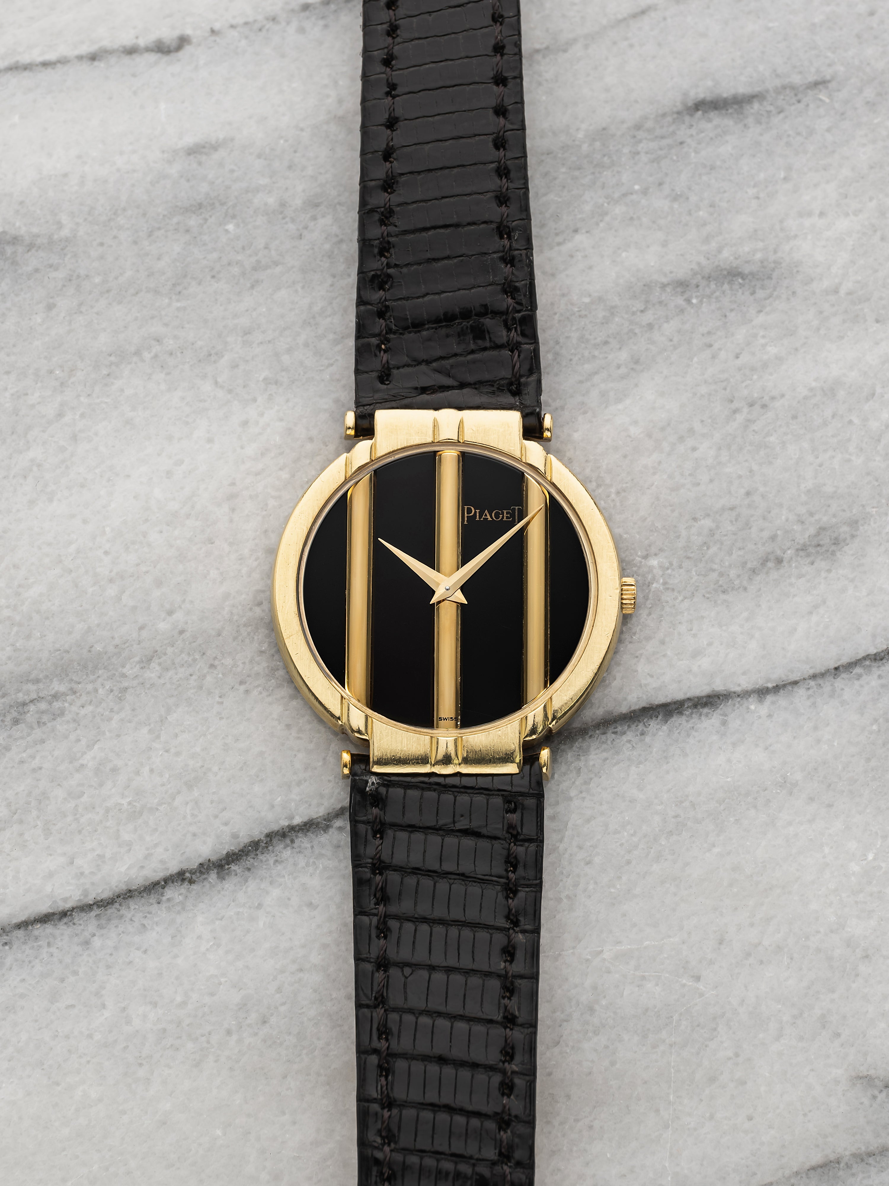 Vintage 1980s Piaget Polo 8673 18K Yellow Gold Onyx Dial Quartz 31 mm