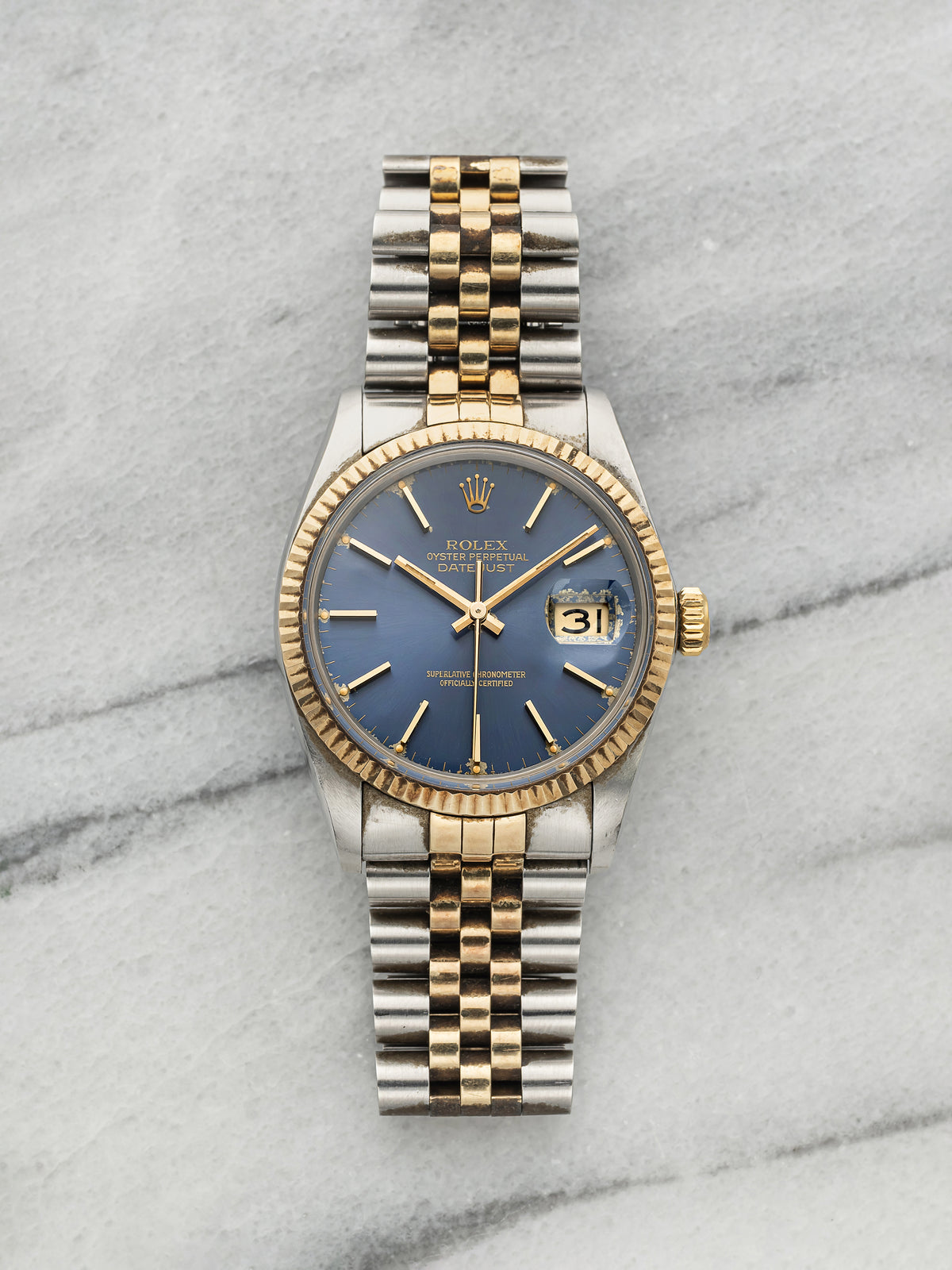 Vintage 1982 Rolex Datejust 16013 Two-Tone Blue Sunburst Dial Automatic 36mm