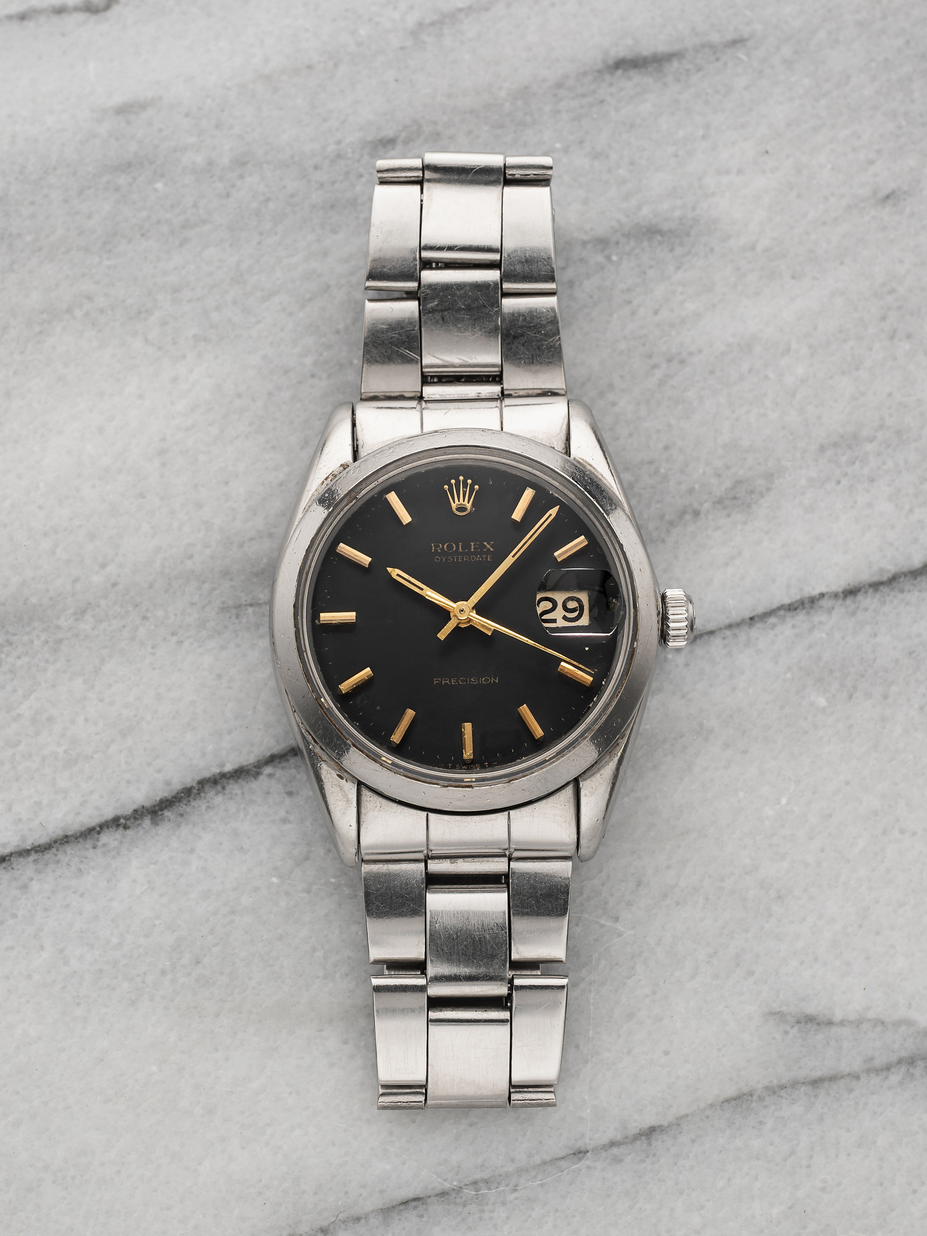 1968 Rolex Oysterdate 6694 Stainless Steel Black Dial Manual 34mm