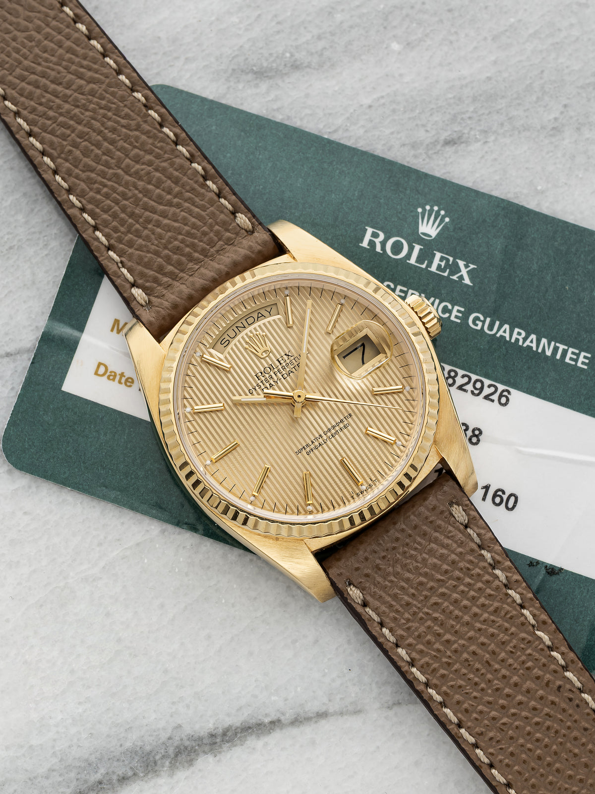 Vintage 1984 Rolex Day-Date 18038 18K YG Champagne Tapestry Dial Auto 36mm