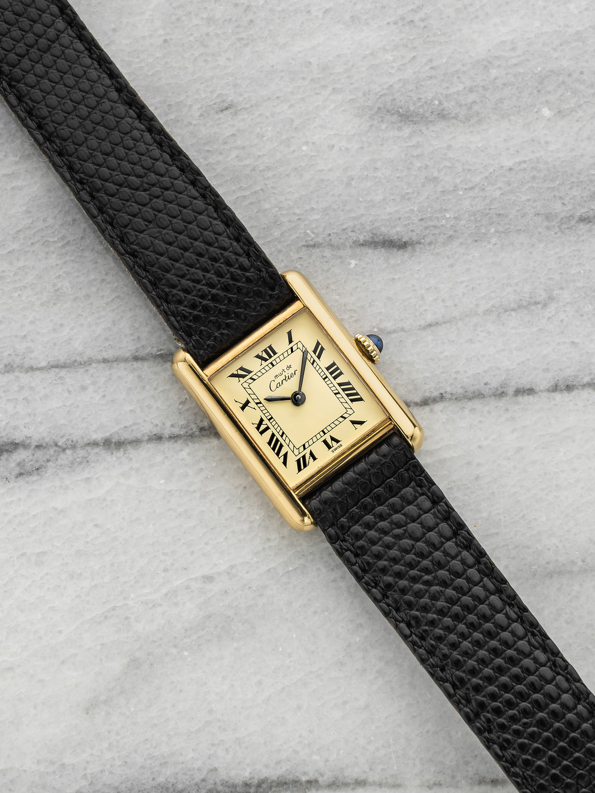 Vintage 1980s Lady Must de Cartier Tank 66001 YG Vermeil Lemon Dial Quartz 21mm