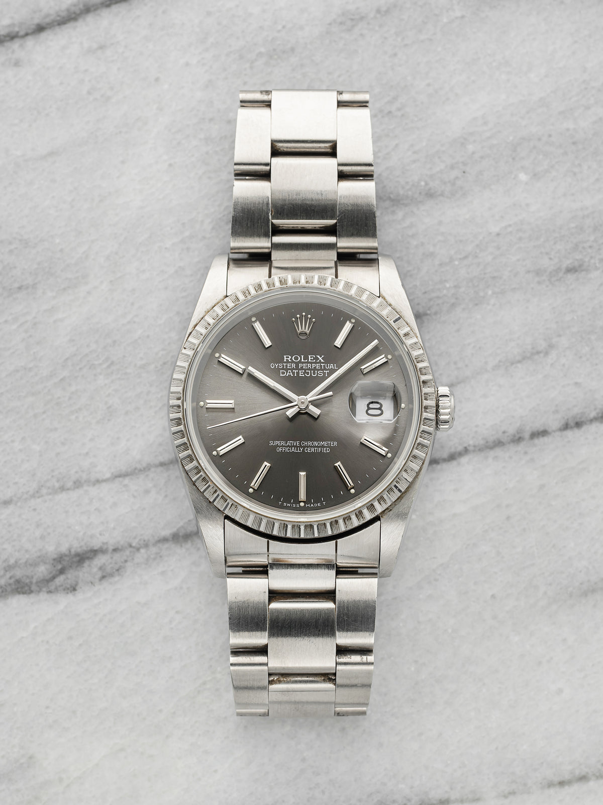 Vintage 1989 Rolex Datejust 16220 Stainless Steel Grey Sunburst Dial Auto 36mm