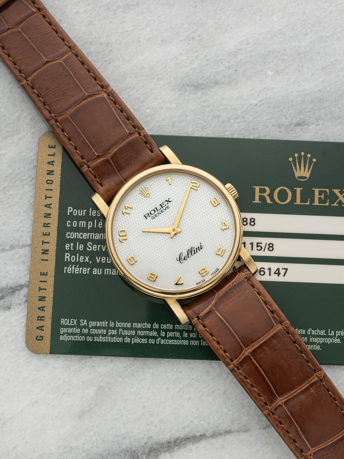 2008 Rolex Cellini 5115 18K YG Mother of Pearl Honeycomb Guilloche Manual 32mm