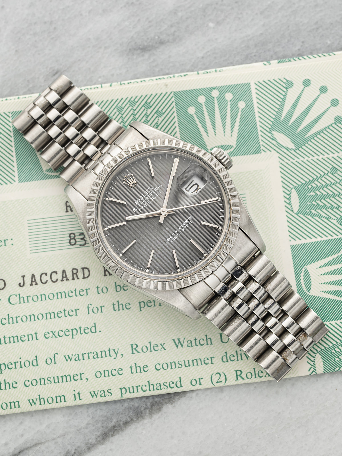 Vintage 1984 Rolex Datejust 16030 Stainless Steel Grey Tapestry Dial Auto 36mm