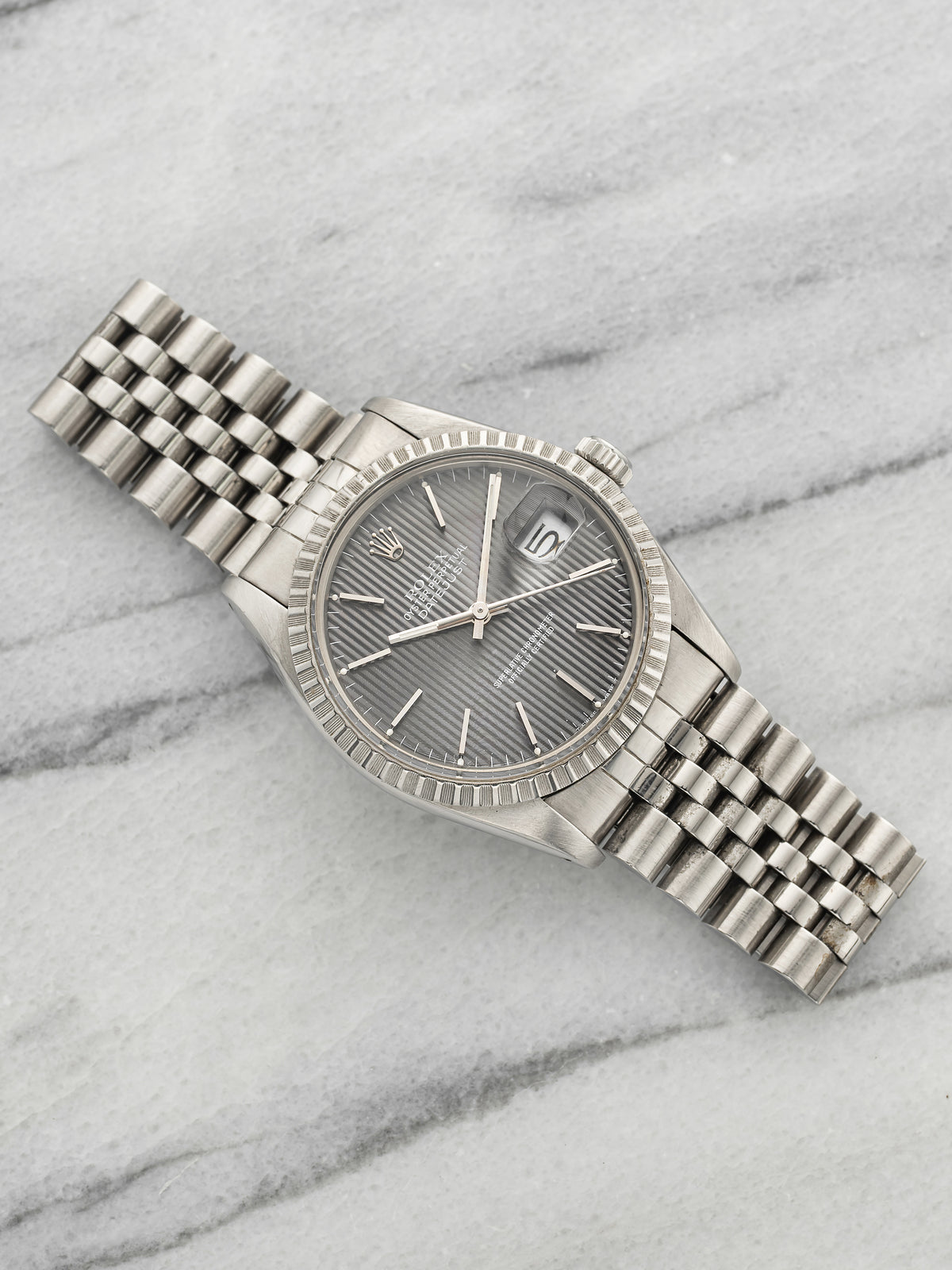 Vintage 1984 Rolex Datejust 16030 Stainless Steel Grey Tapestry Dial Auto 36mm