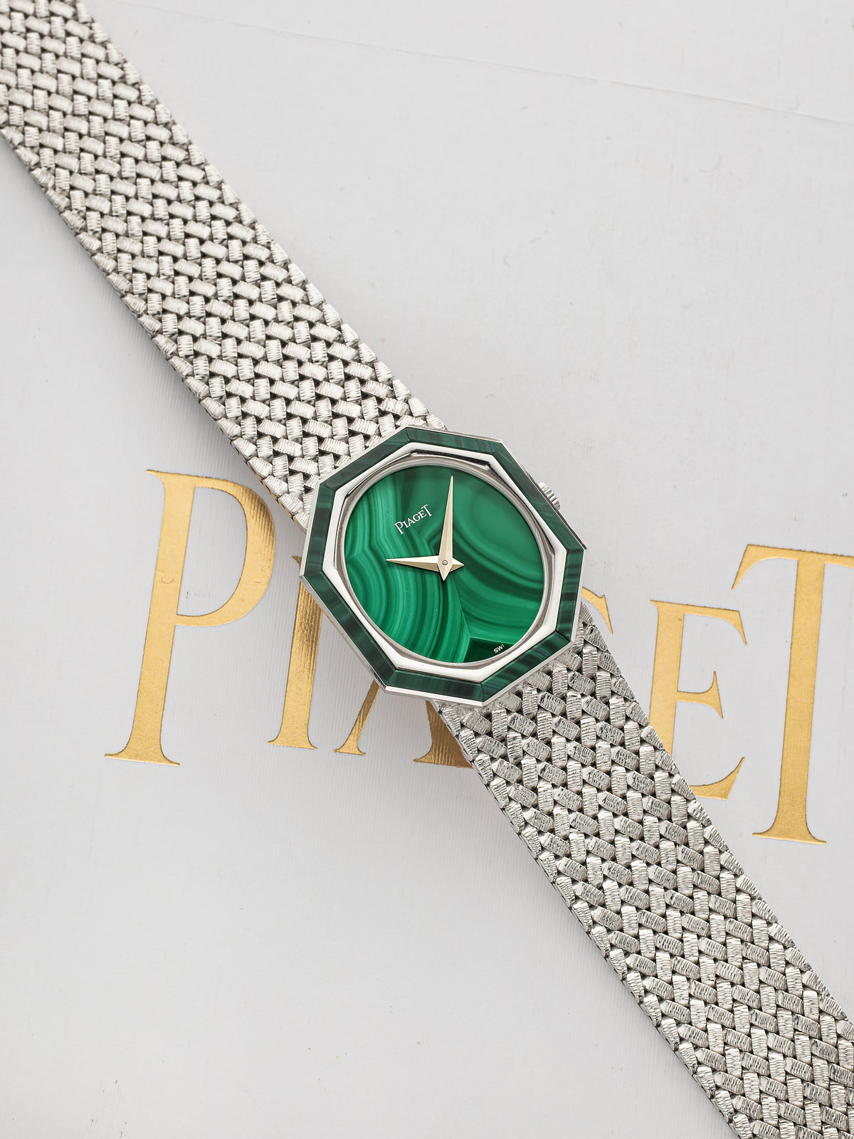 Vintage 1970s Piaget Octagonal 9341P5 18K WG Malachite Stone Dial Manual 23mm