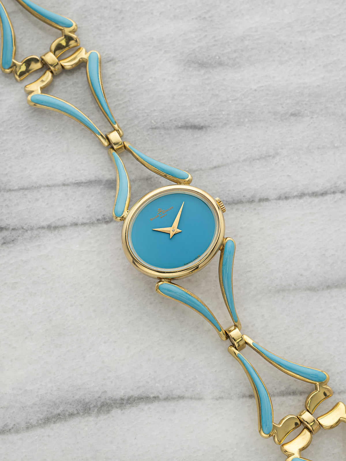Vintage 1960s Baume & Mercier 38244T2 18K YG Turquoise Dial Manual 24mm