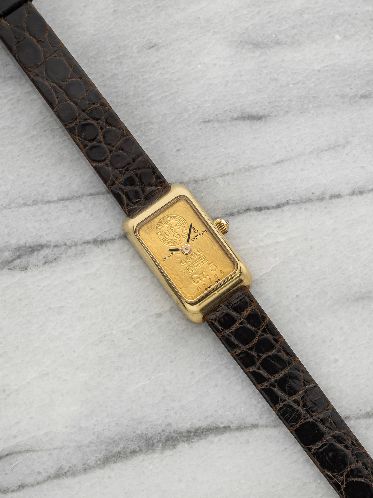 1980s Ladies Corum Ingot 4550056 18K YG 5 Gram Gold Bar Dial Quartz 17mm