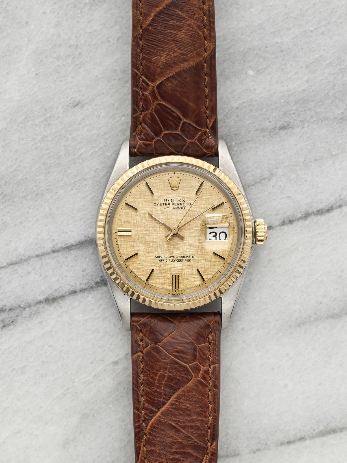 Vintage 1973 Rolex Datejust 1601 Two-Tone Champagne Linen Dial Automatic 36mm
