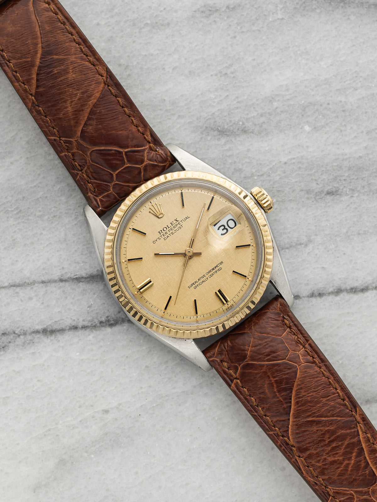 Vintage 1973 Rolex Datejust 1601 Two-Tone Champagne Linen Dial Automatic 36mm