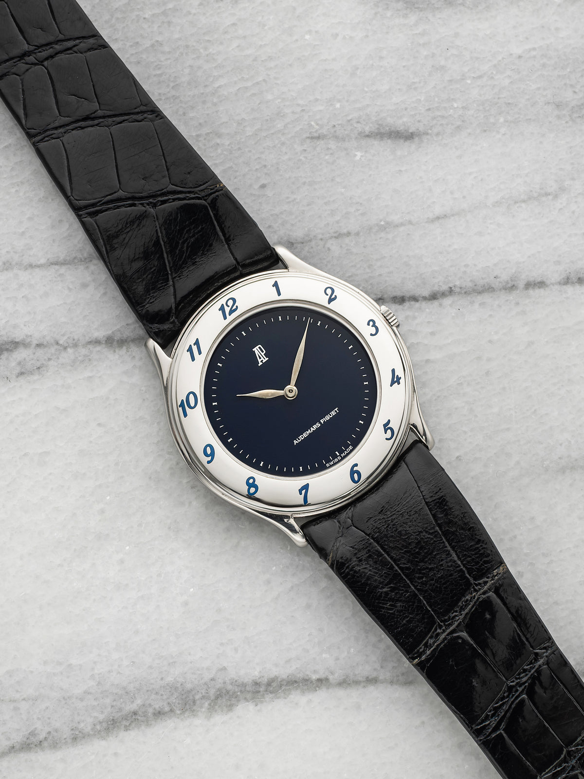 Vintage 1980s Audemars Piguet Platinum Blue Dial Enamel Arabic Manual 31mm