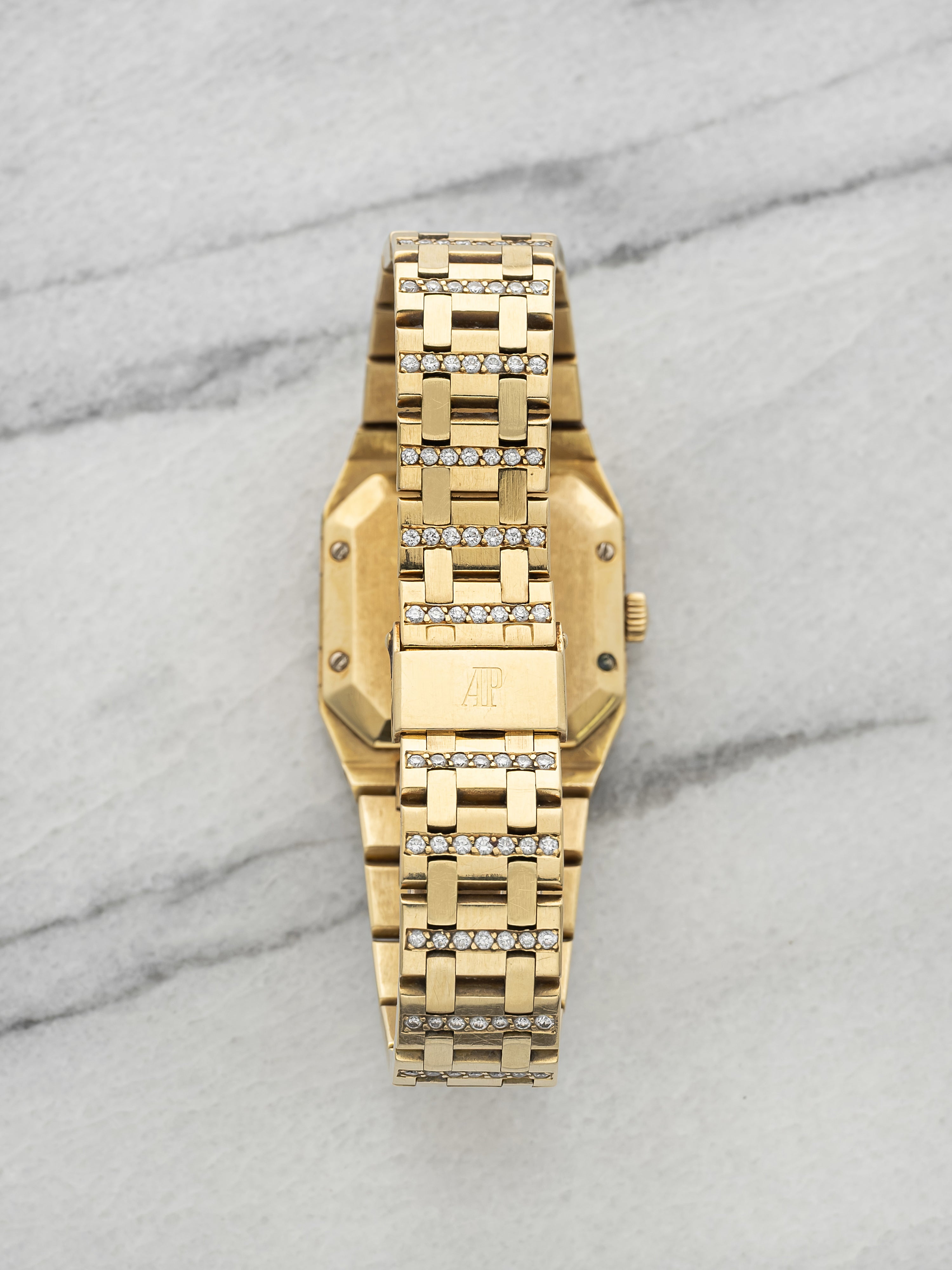 Vintage 1980s Audemars Piguet Royal Oak 6015BA 18K YG Diamond Dial Quartz 25mm