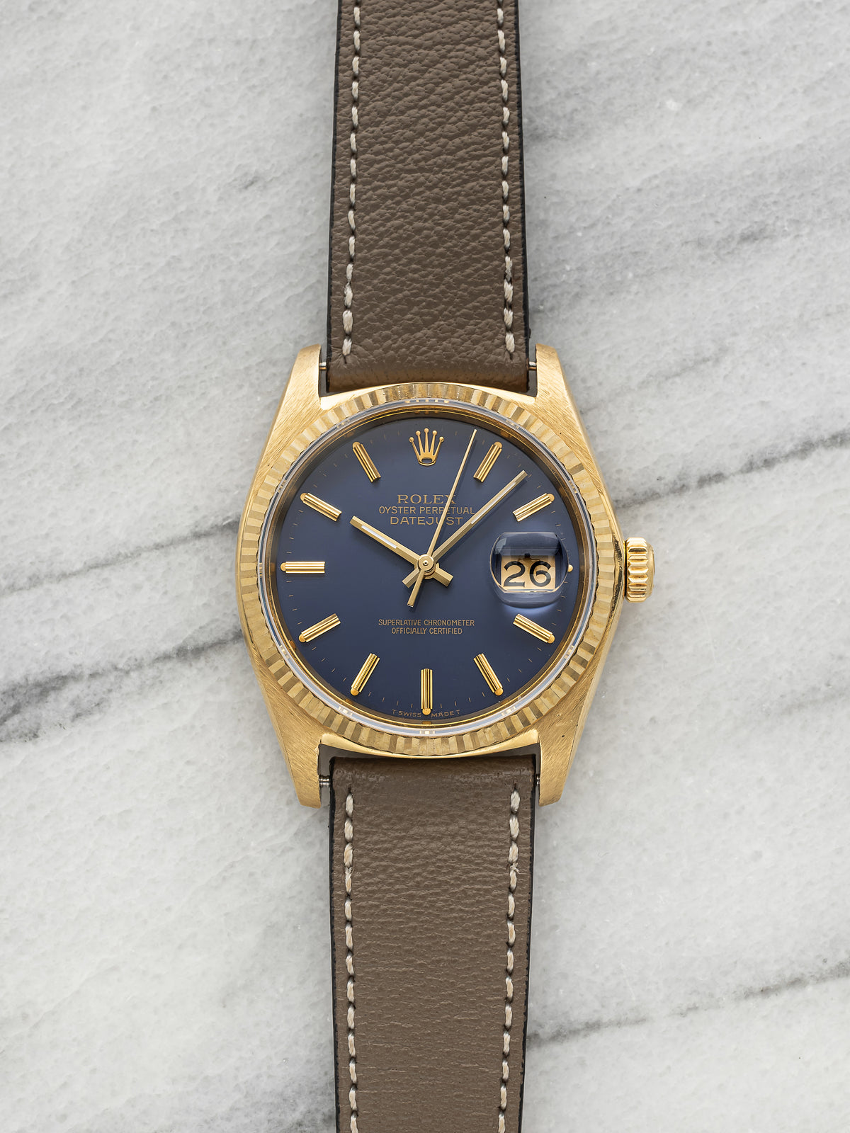 Vintage 1978 Rolex Datejust 16013 18K Yellow Gold Purple Dial Automatic 36mm